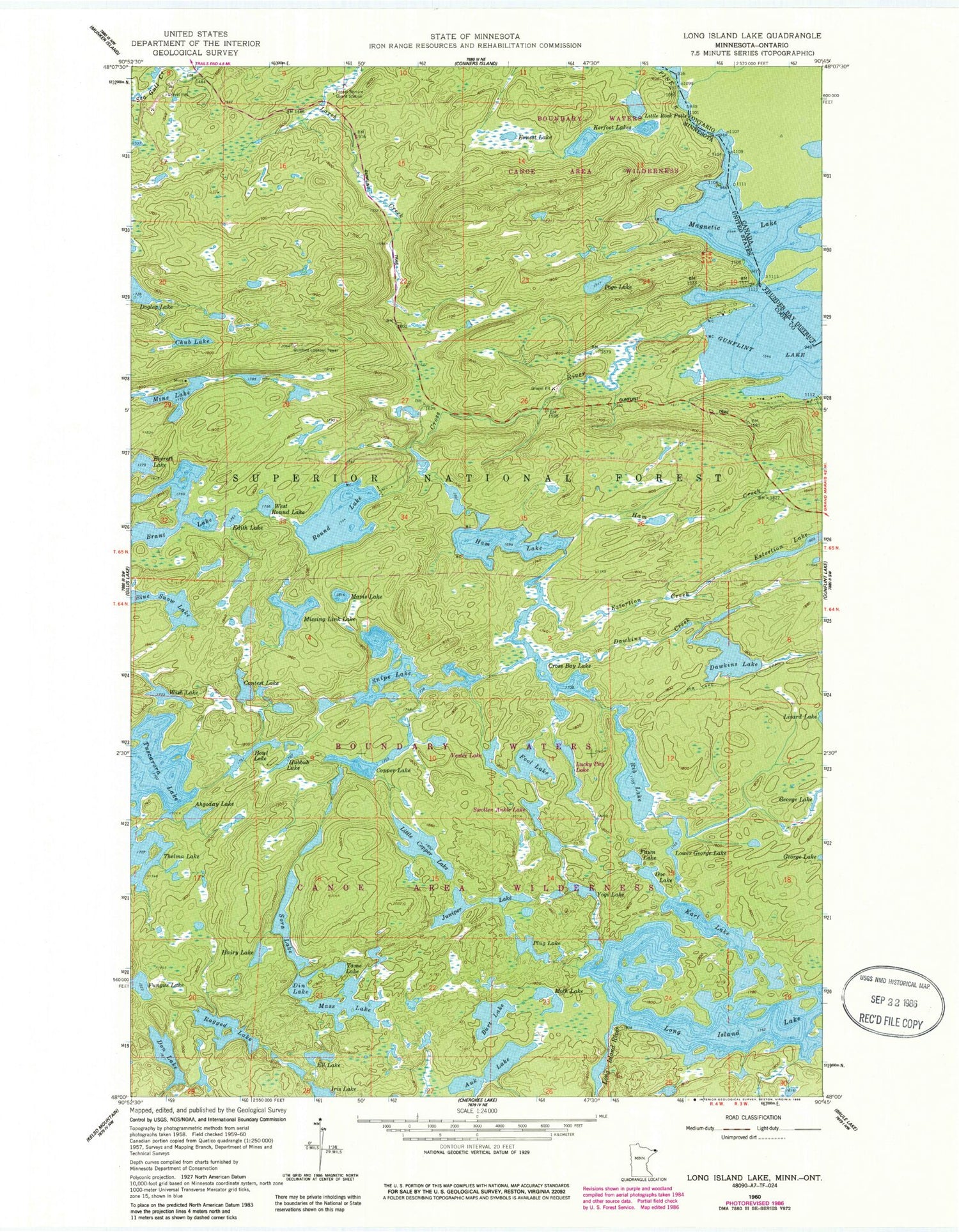 Classic USGS Long Island Lake Minnesota 7.5'x7.5' Topo Map Image