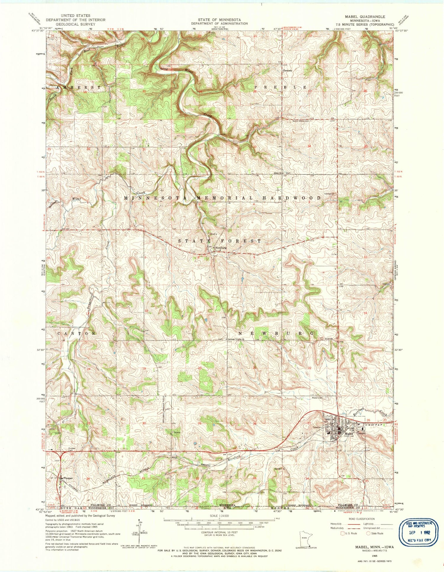 Classic USGS Mabel Minnesota 7.5'x7.5' Topo Map Image