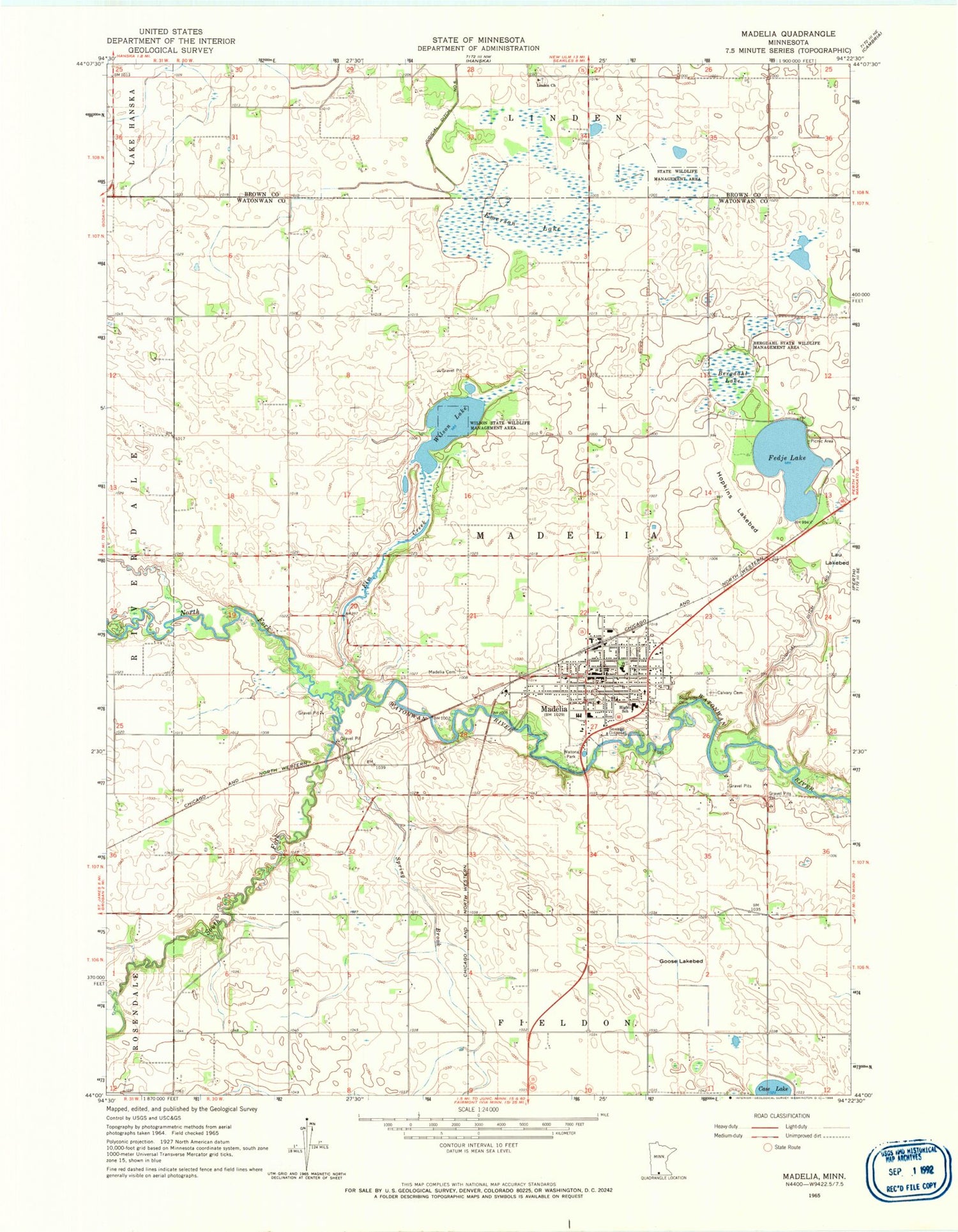 Classic USGS Madelia Minnesota 7.5'x7.5' Topo Map Image