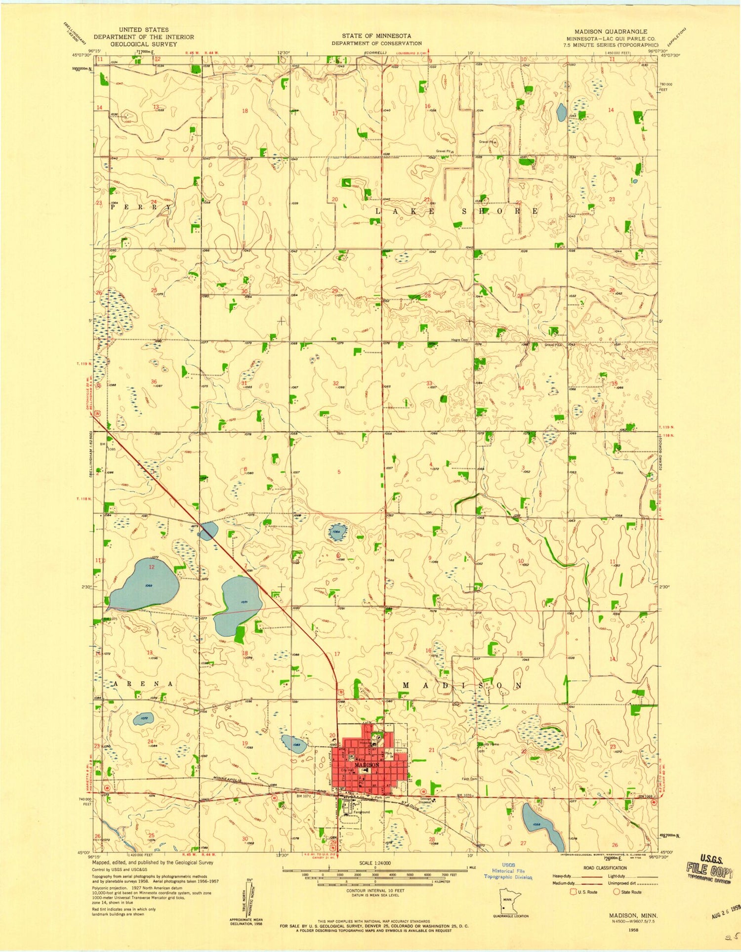 Classic USGS Madison Minnesota 7.5'x7.5' Topo Map Image