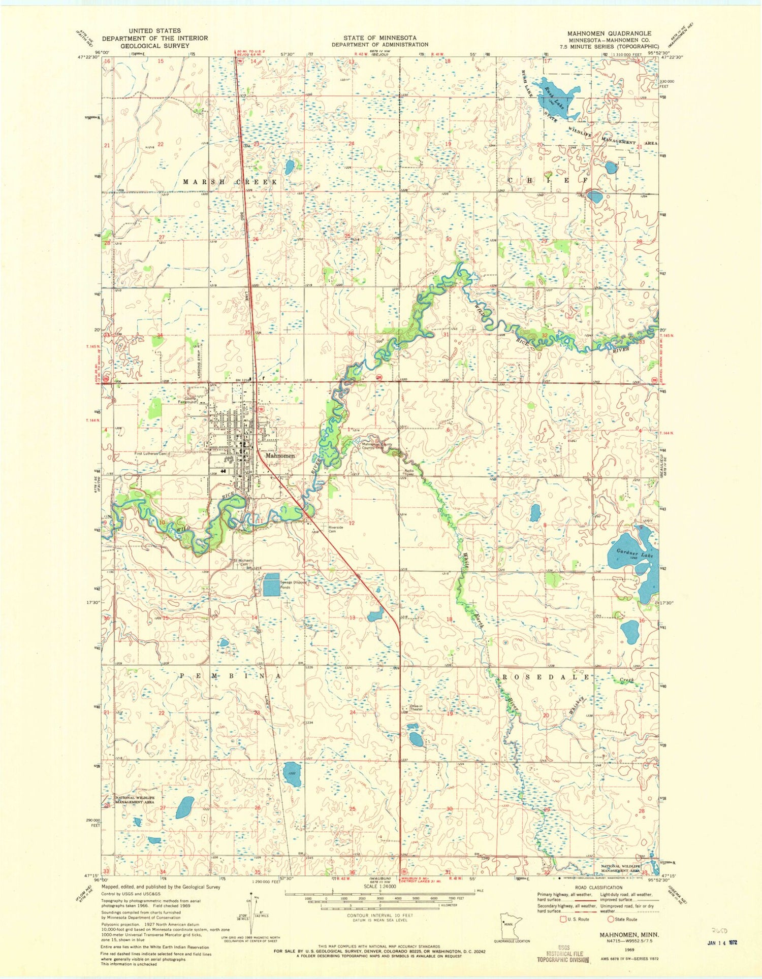 Classic USGS Mahnomen Minnesota 7.5'x7.5' Topo Map Image