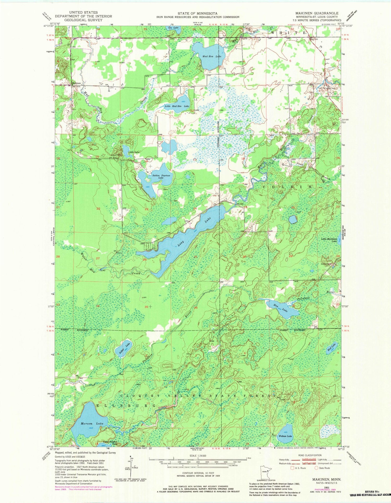 Classic USGS Makinen Minnesota 7.5'x7.5' Topo Map Image