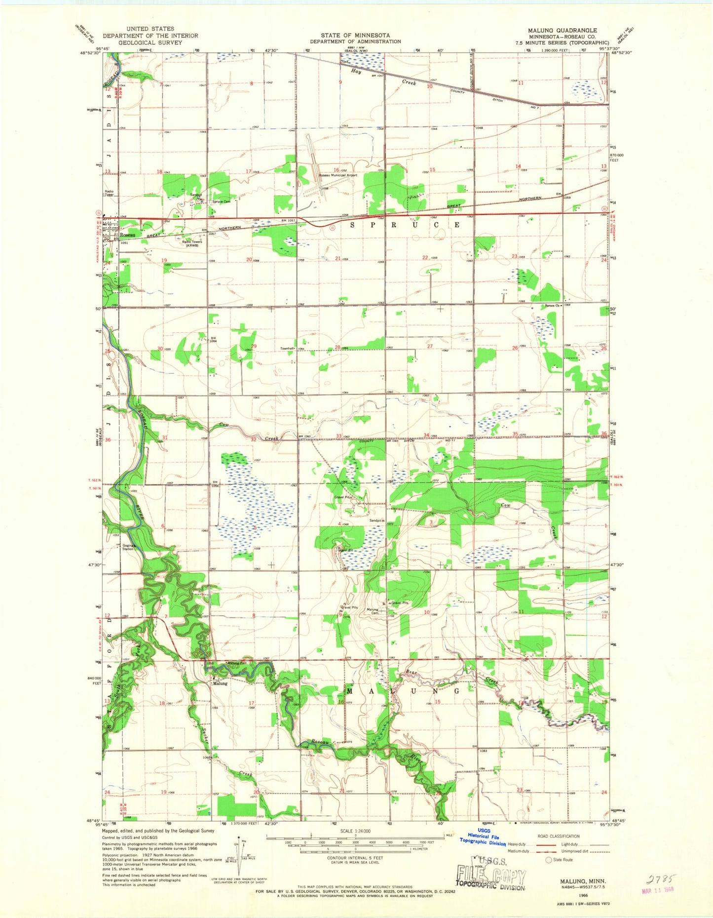 Classic USGS Malung Minnesota 7.5'x7.5' Topo Map Image
