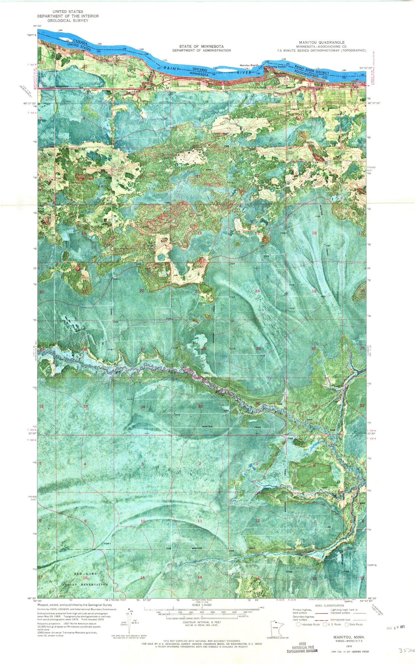 Classic USGS Manitou Minnesota 7.5'x7.5' Topo Map Image