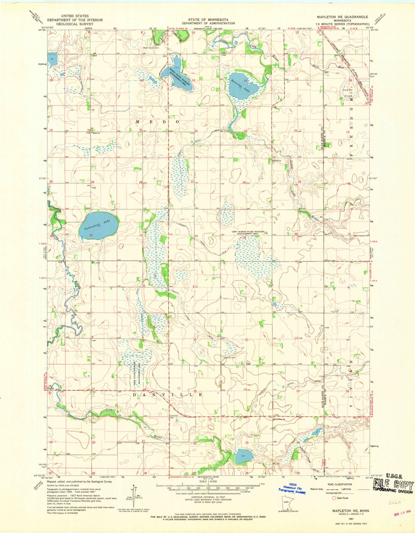 Classic USGS Mapleton NE Minnesota 7.5'x7.5' Topo Map Image