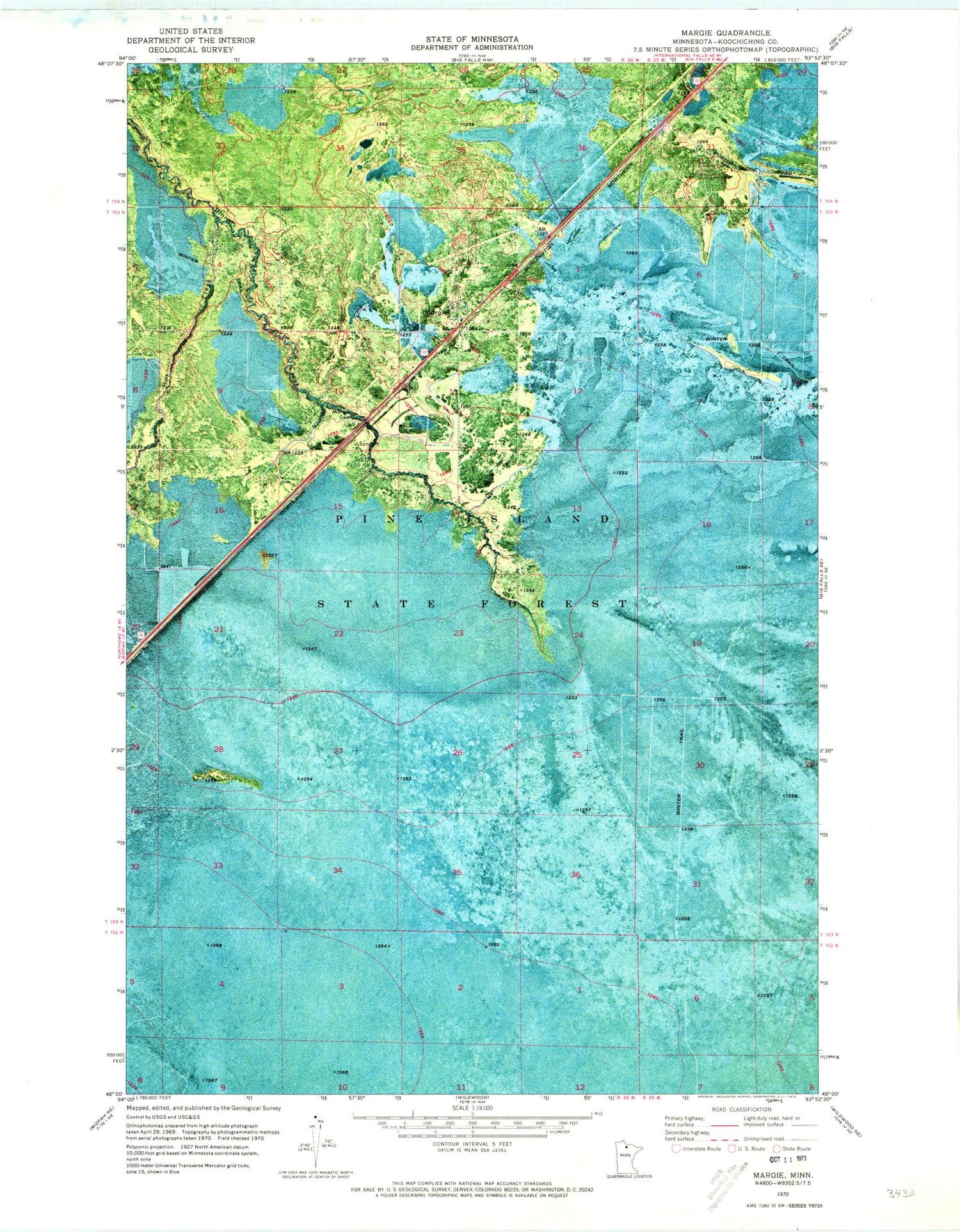 Classic USGS Margie Minnesota 7.5'x7.5' Topo Map Image