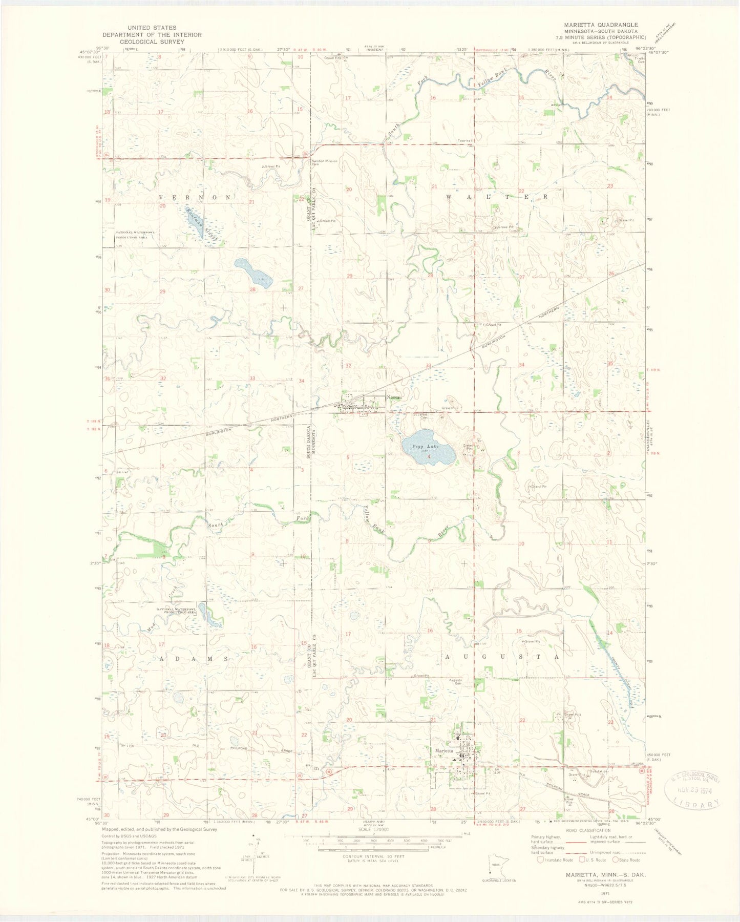 Classic USGS Marietta Minnesota 7.5'x7.5' Topo Map Image