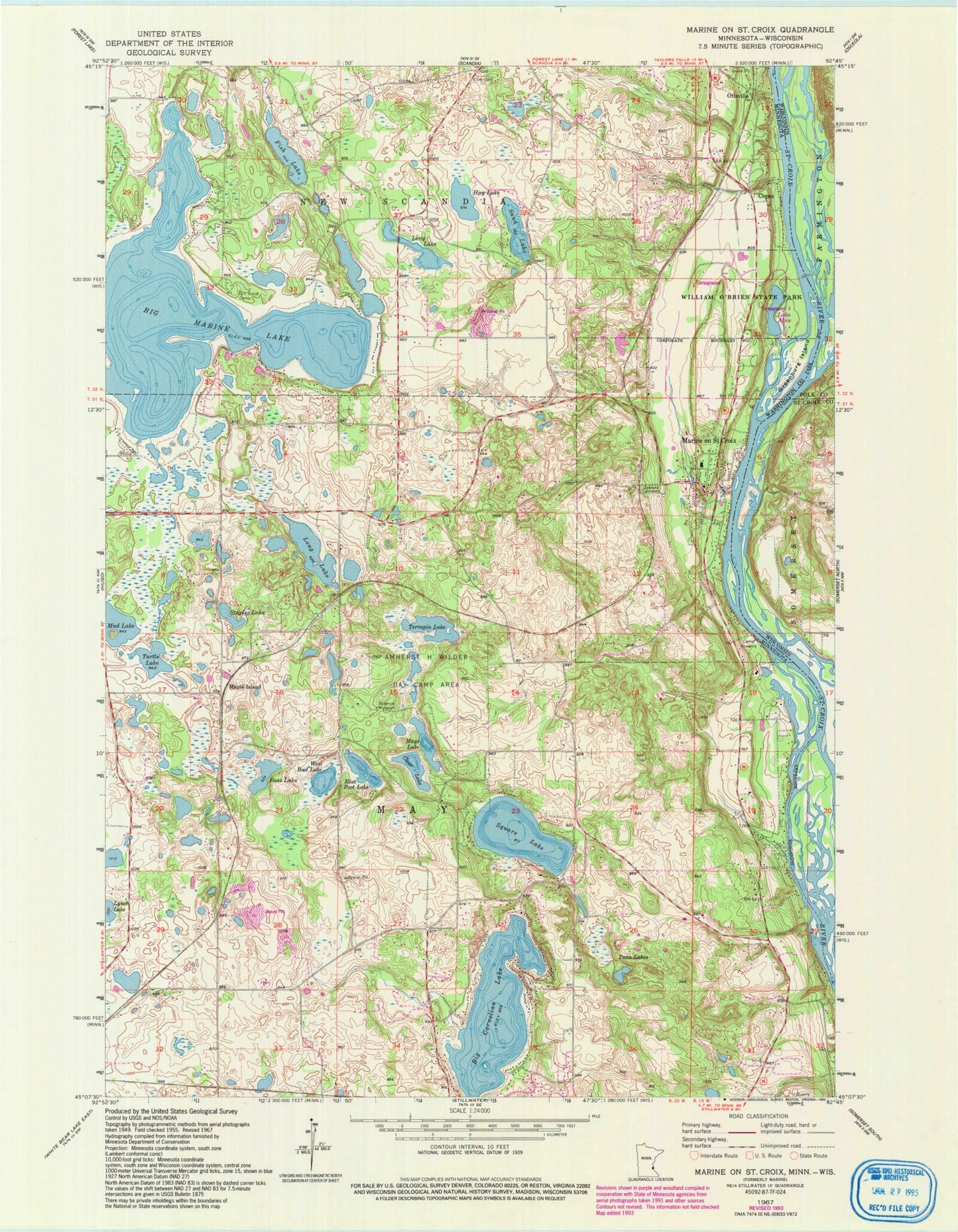 Classic USGS Marine on St. Croix Minnesota 7.5'x7.5' Topo Map Image