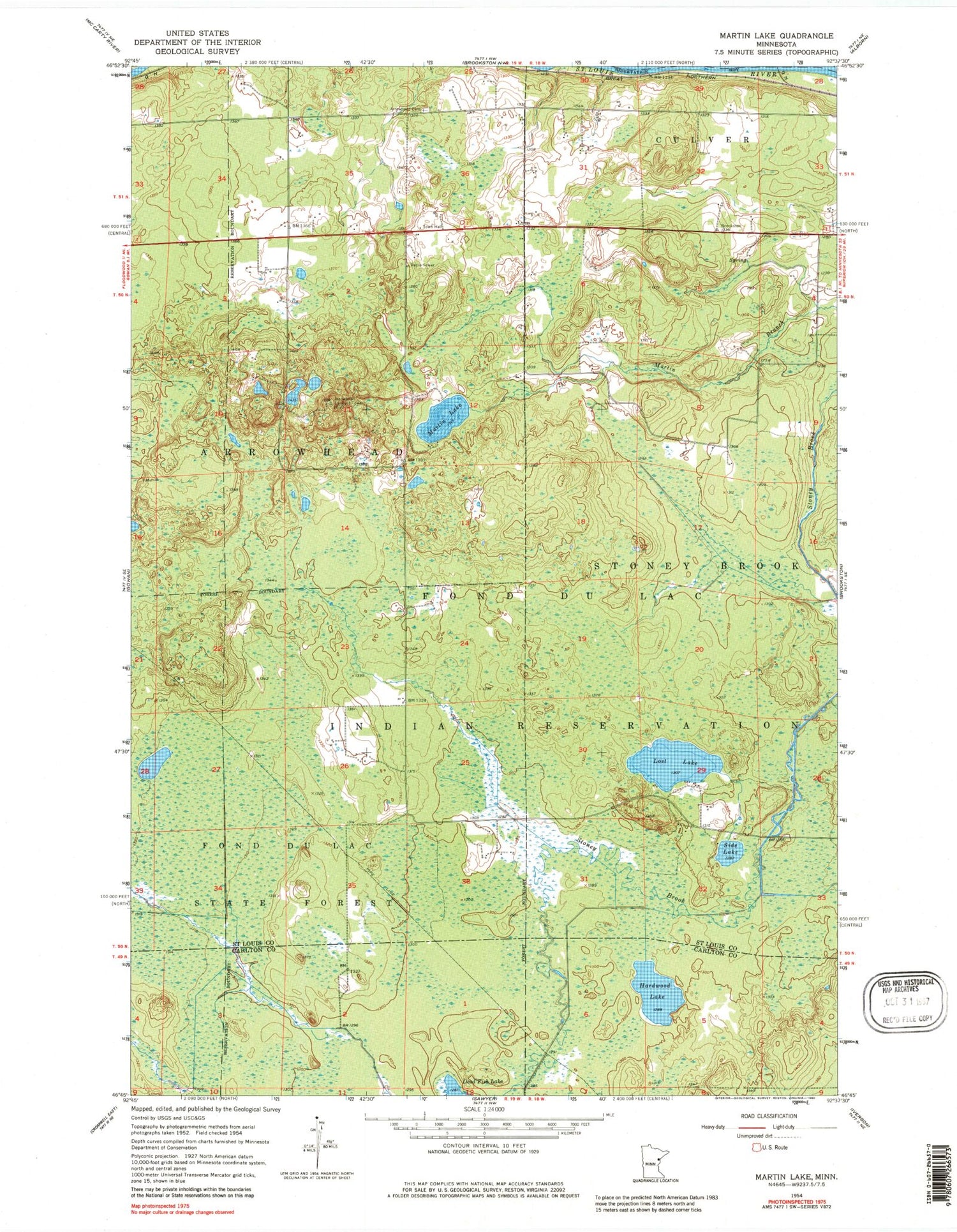 Classic USGS Martin Lake Minnesota 7.5'x7.5' Topo Map Image