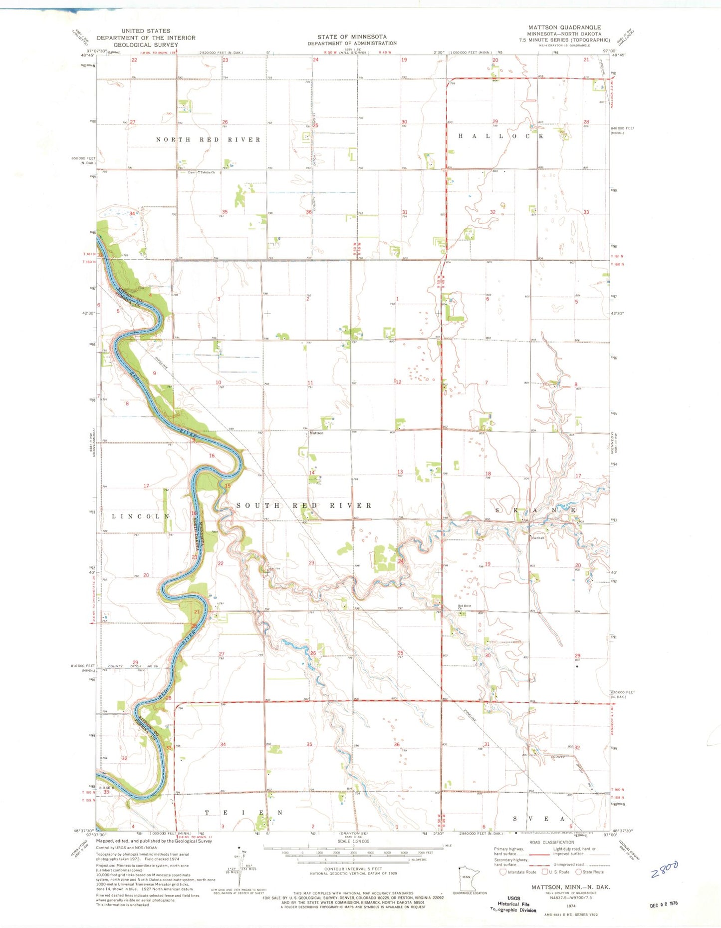 Classic USGS Mattson Minnesota 7.5'x7.5' Topo Map Image