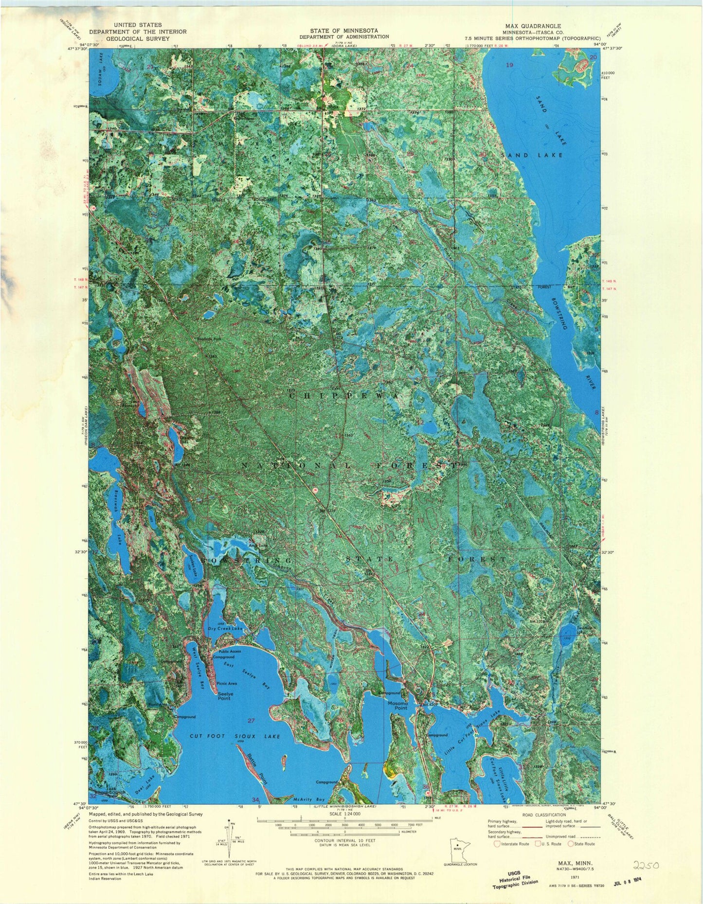 Classic USGS Max Minnesota 7.5'x7.5' Topo Map Image