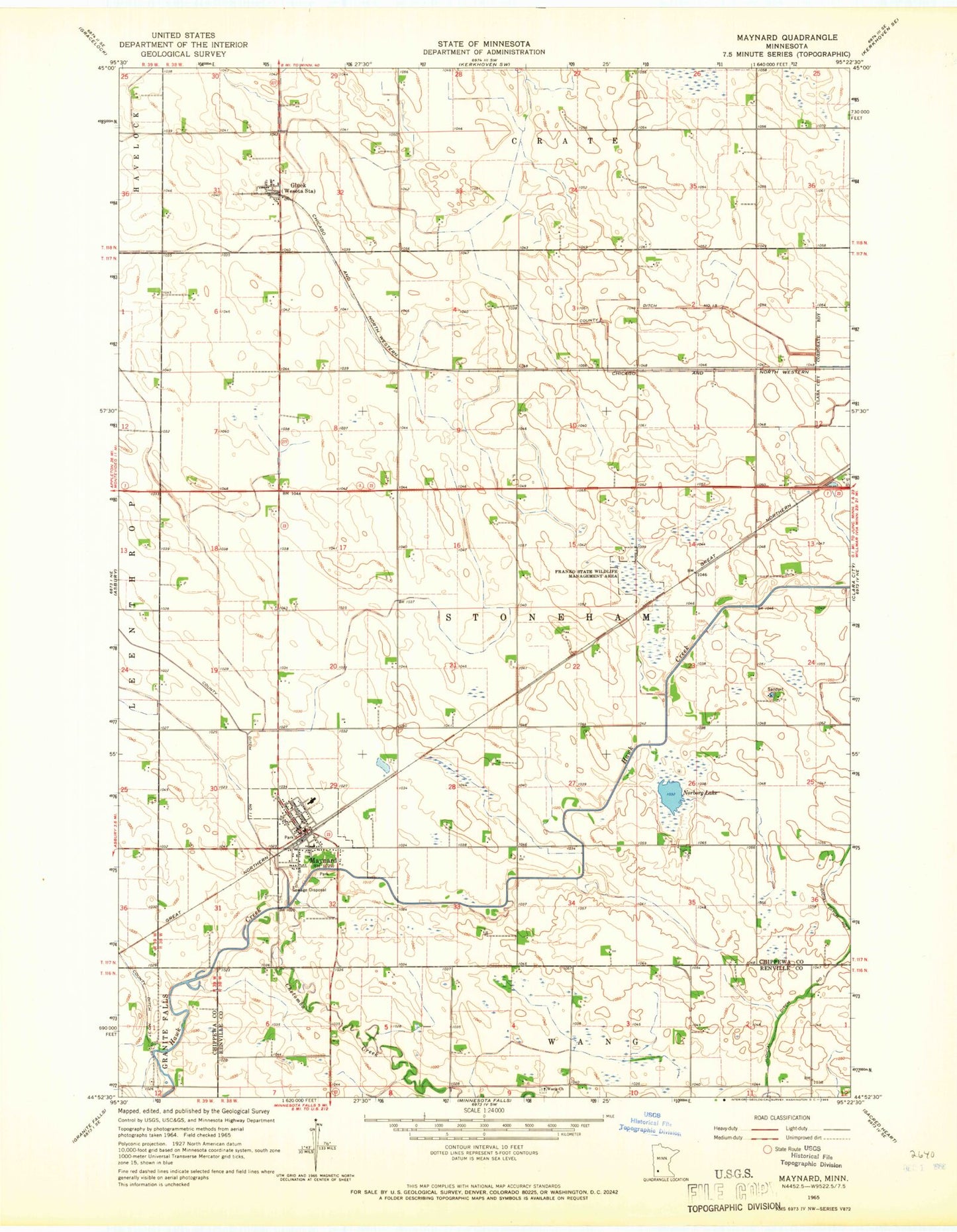 Classic USGS Maynard Minnesota 7.5'x7.5' Topo Map Image