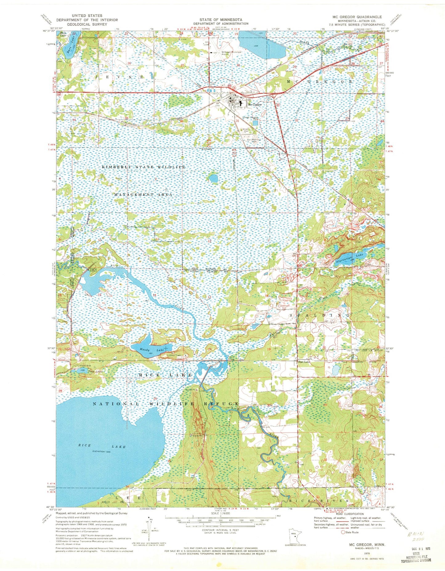 Classic USGS McGregor Minnesota 7.5'x7.5' Topo Map Image