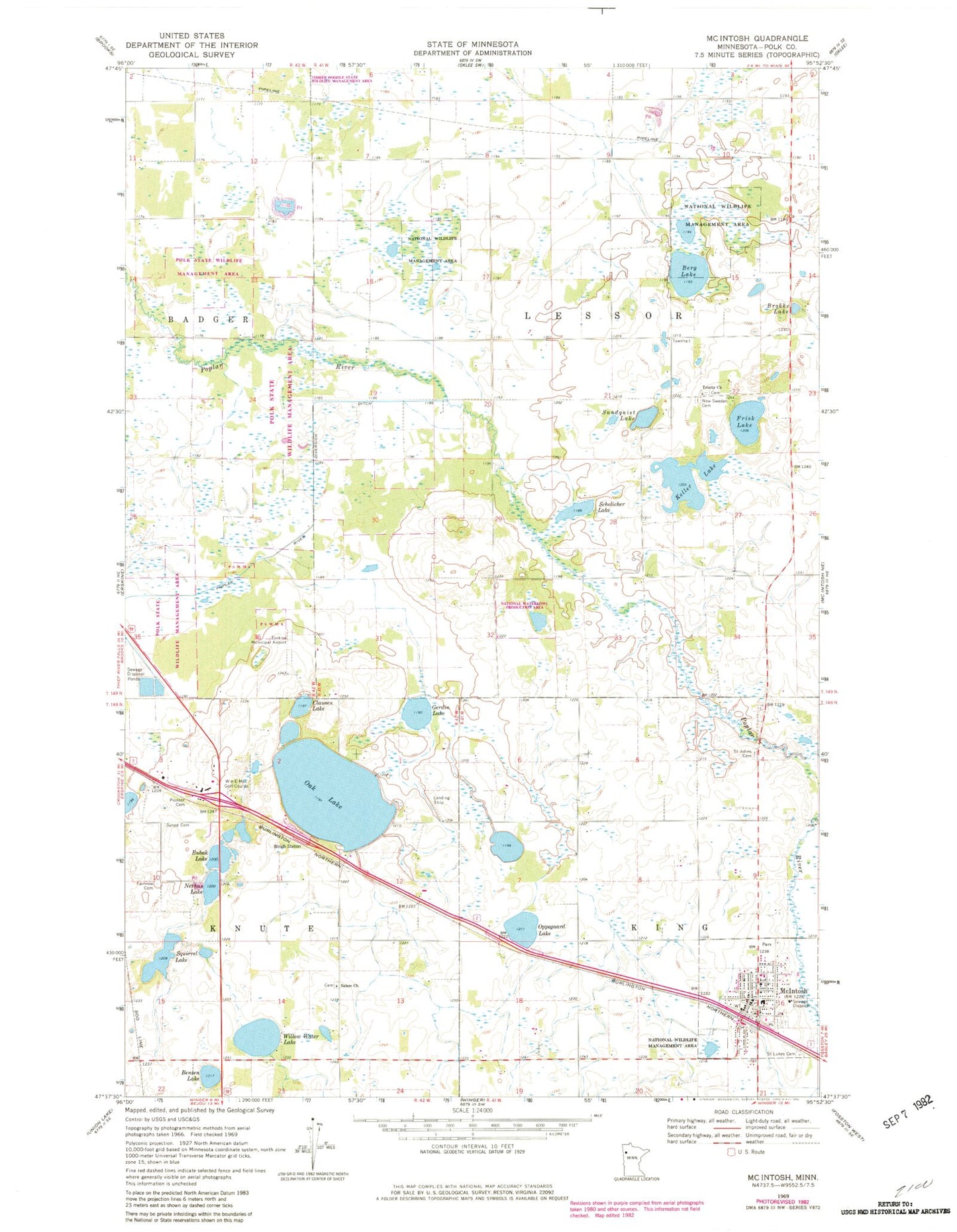 Classic USGS McIntosh Minnesota 7.5'x7.5' Topo Map Image