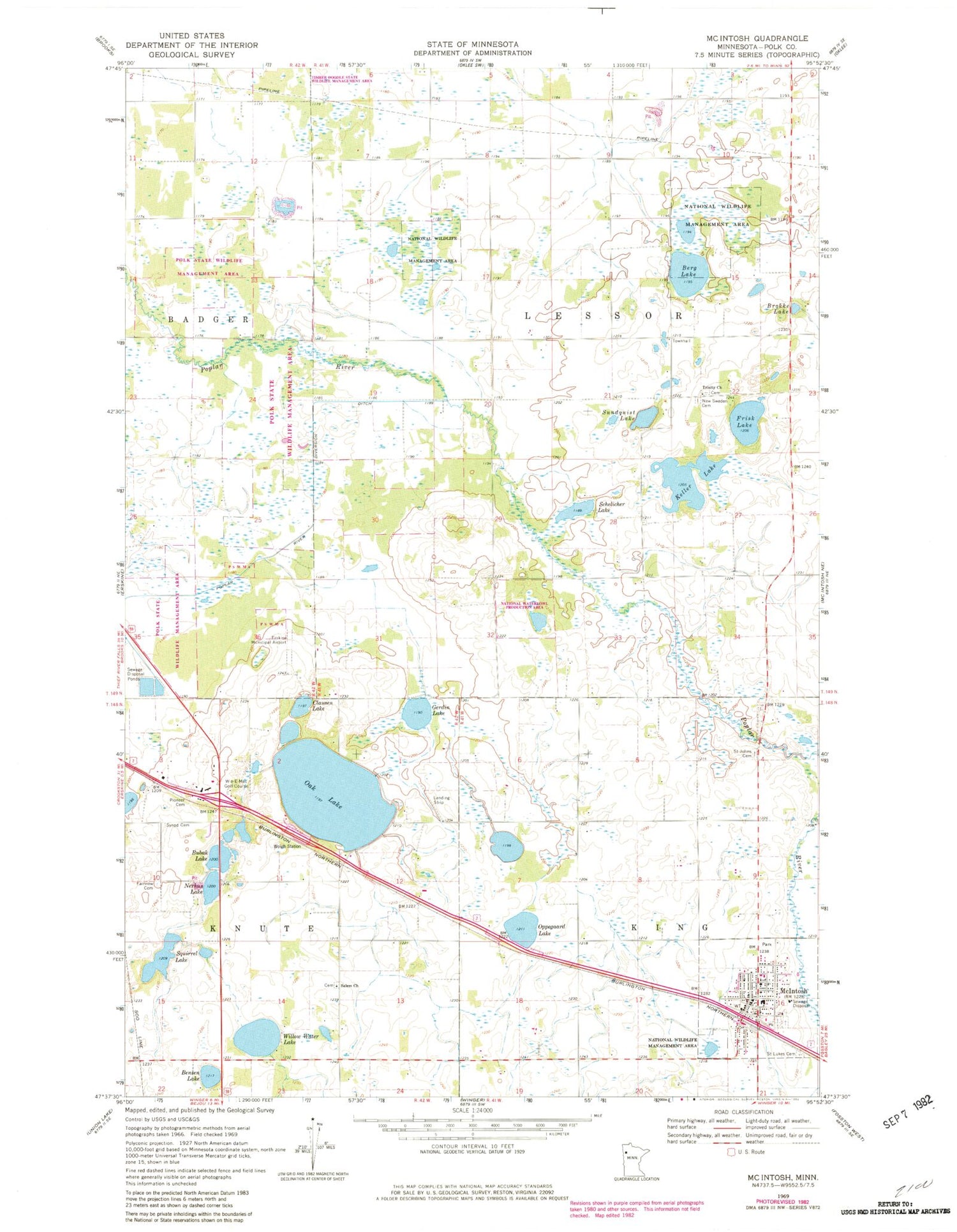Classic USGS McIntosh Minnesota 7.5'x7.5' Topo Map Image