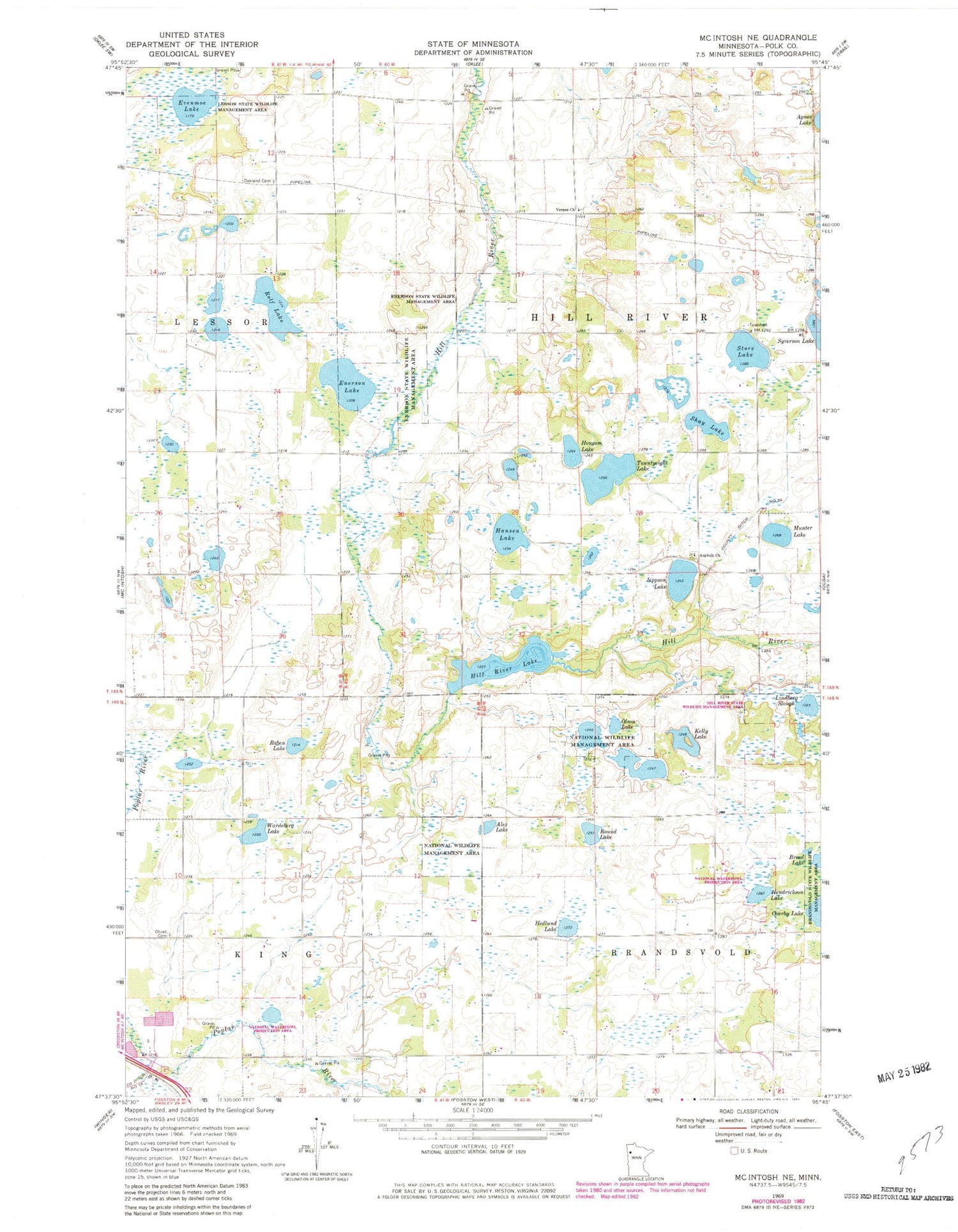 Classic USGS McIntosh NE Minnesota 7.5'x7.5' Topo Map Image
