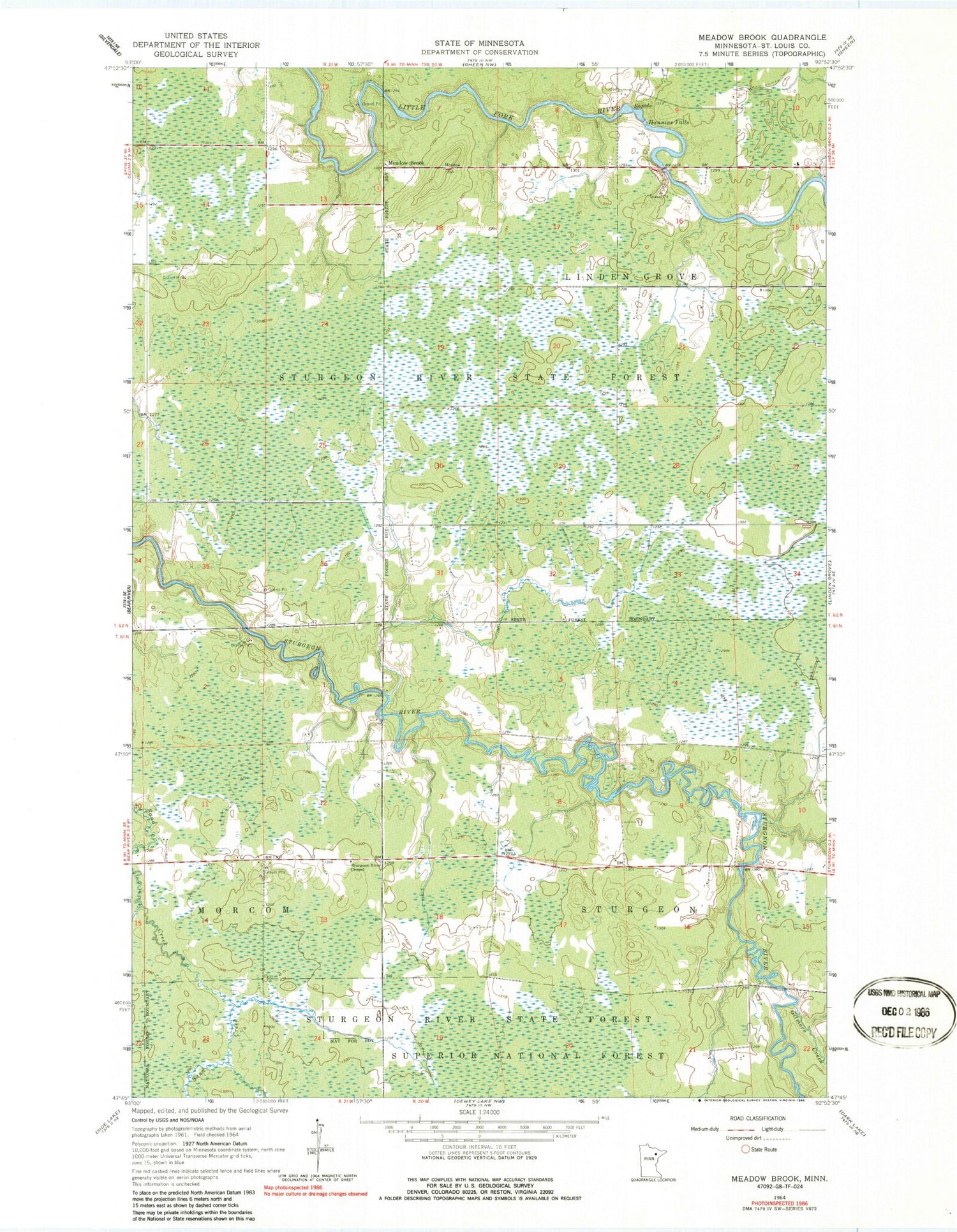 Classic USGS Meadow Brook Minnesota 7.5'x7.5' Topo Map Image
