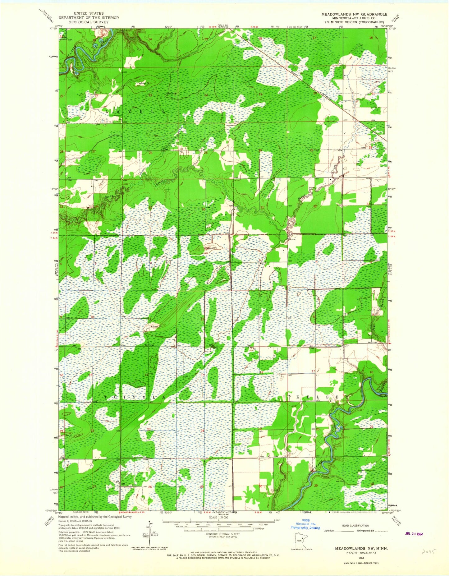 Classic USGS Meadowlands NW Minnesota 7.5'x7.5' Topo Map Image