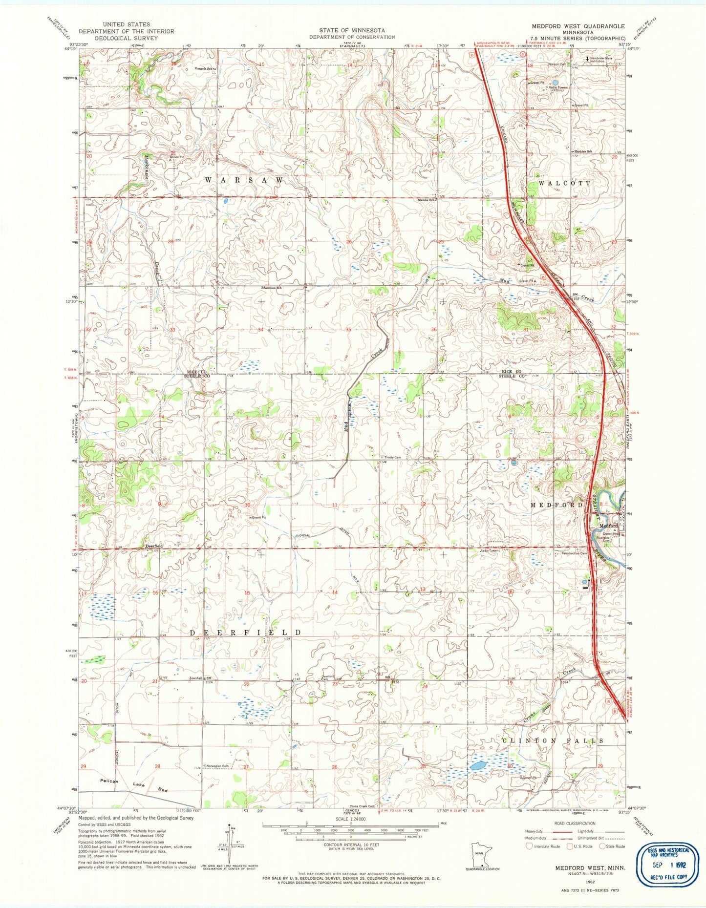 Classic USGS Medford West Minnesota 7.5'x7.5' Topo Map Image