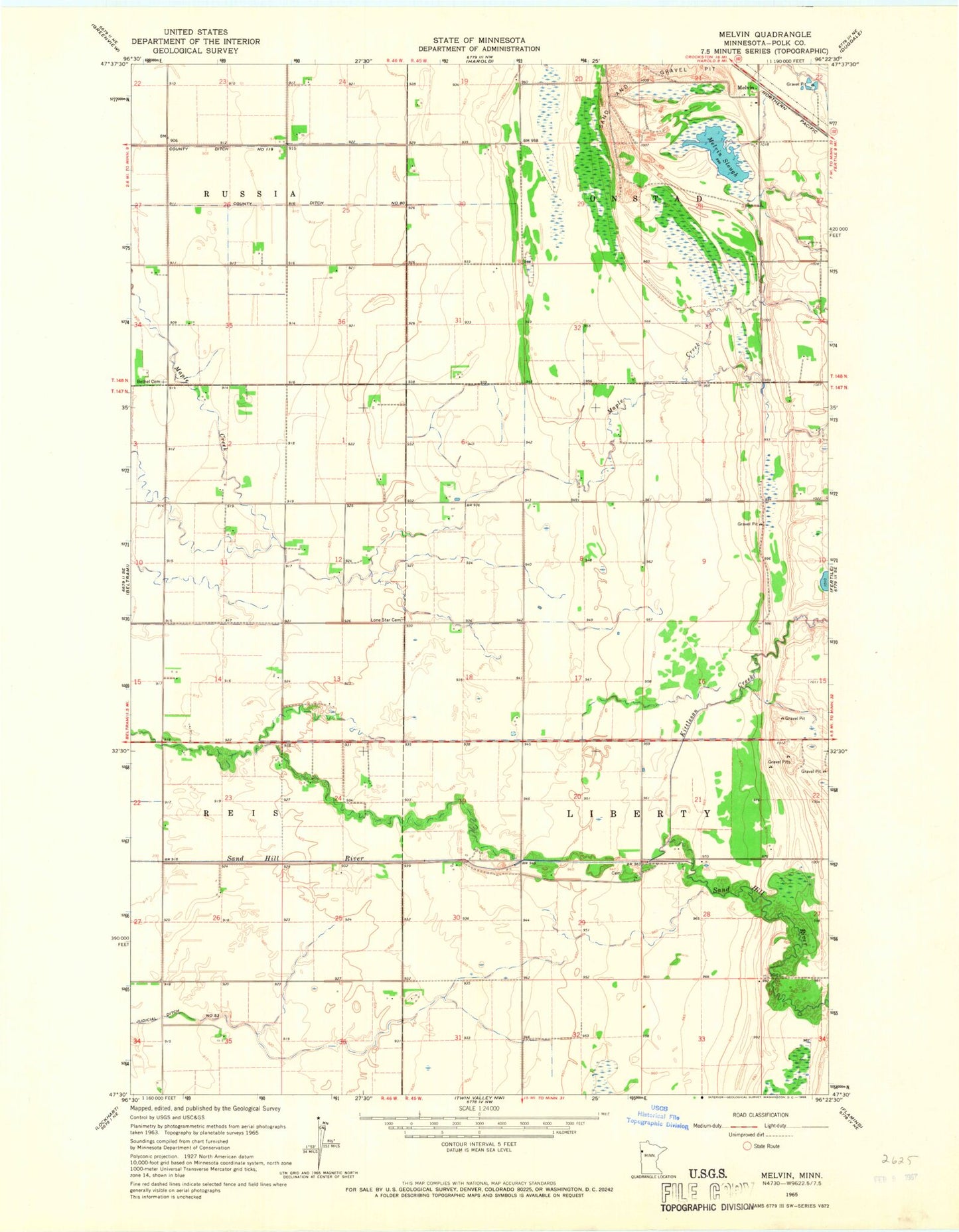 Classic USGS Melvin Minnesota 7.5'x7.5' Topo Map Image
