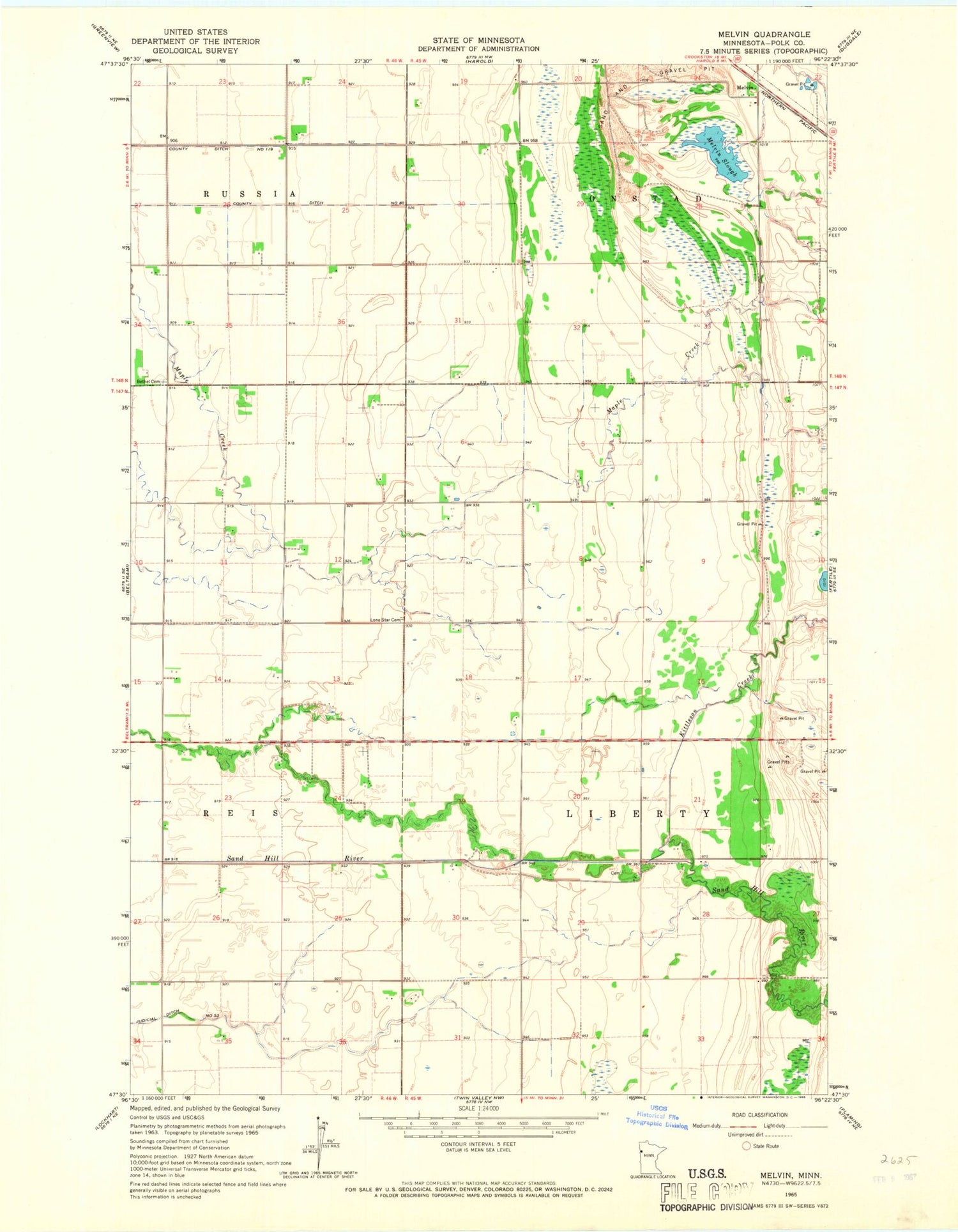 Classic USGS Melvin Minnesota 7.5'x7.5' Topo Map Image
