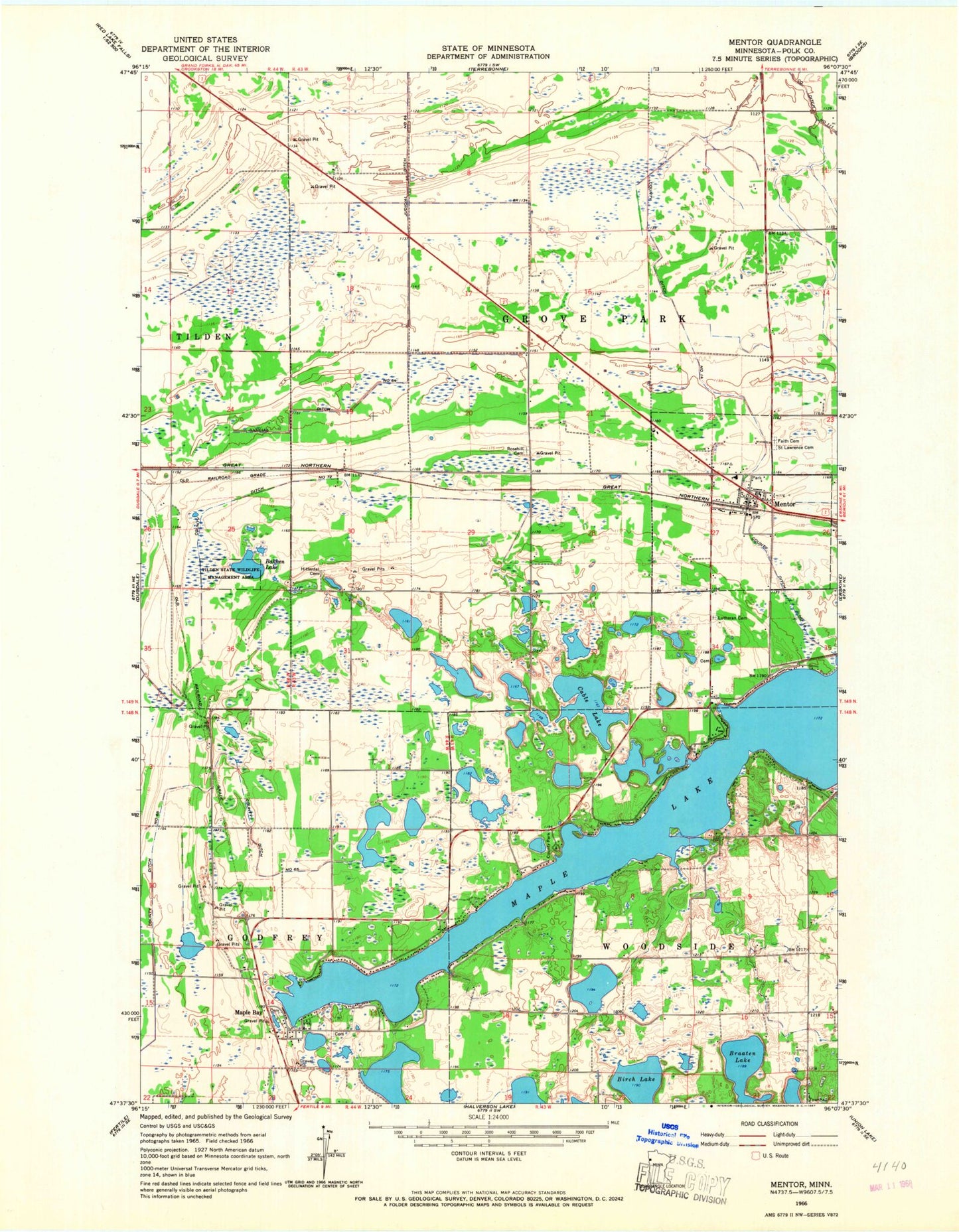 Classic USGS Mentor Minnesota 7.5'x7.5' Topo Map Image