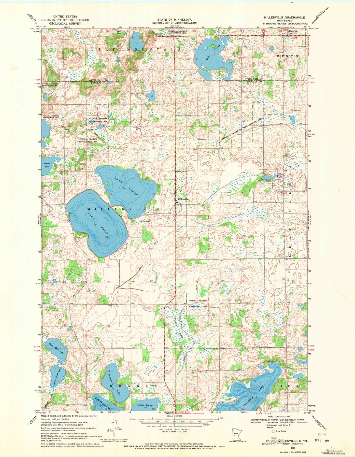 Classic USGS Millerville Minnesota 7.5'x7.5' Topo Map Image