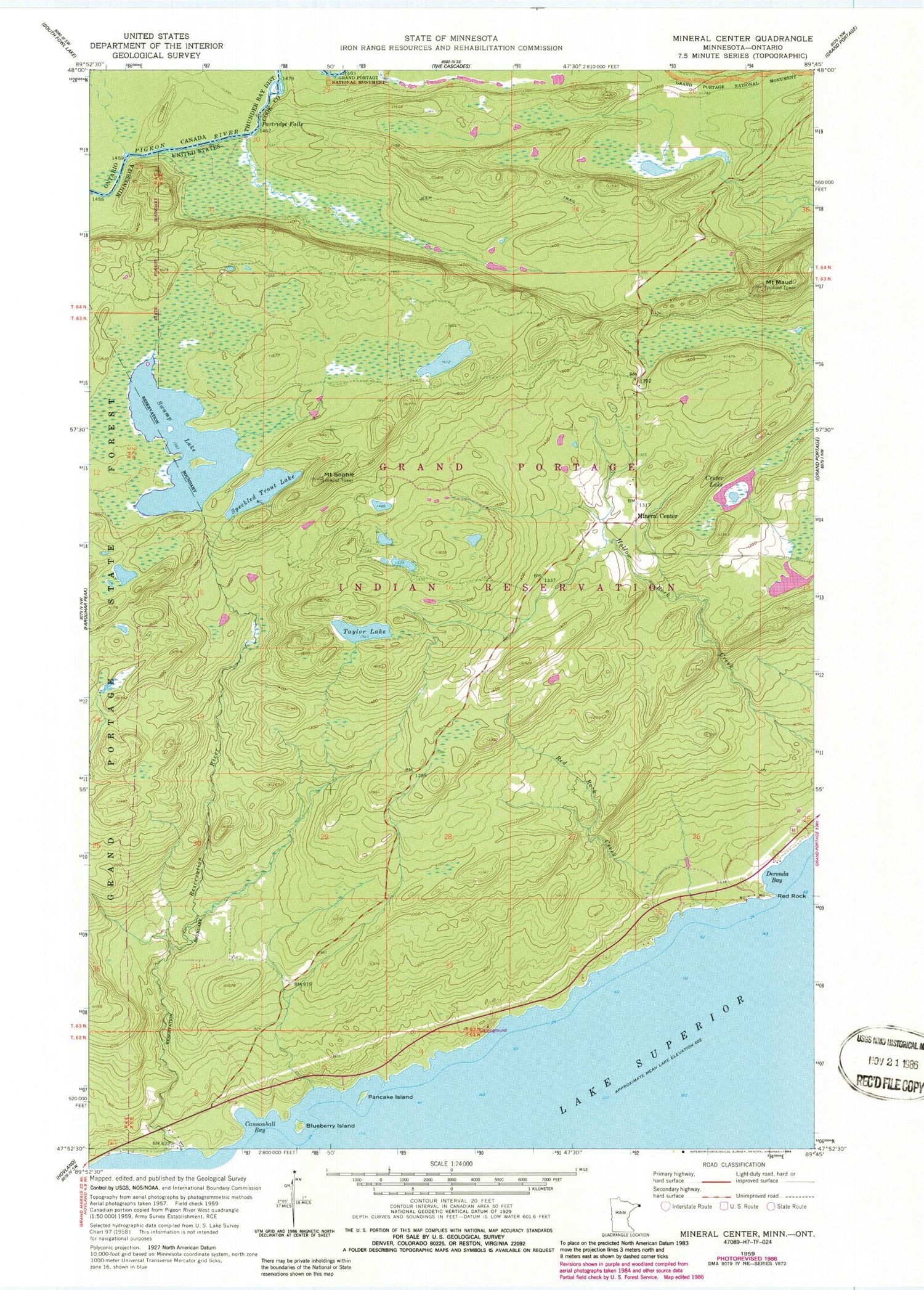 Classic USGS Mineral Center Minnesota 7.5'x7.5' Topo Map Image