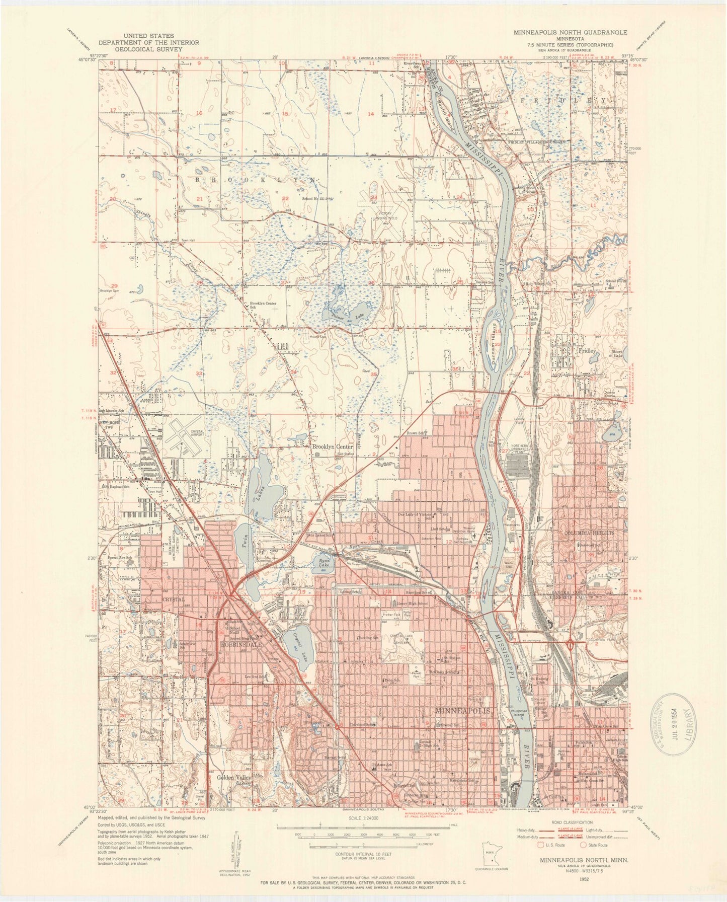 Classic USGS Minneapolis North Minnesota 7.5'x7.5' Topo Map Image