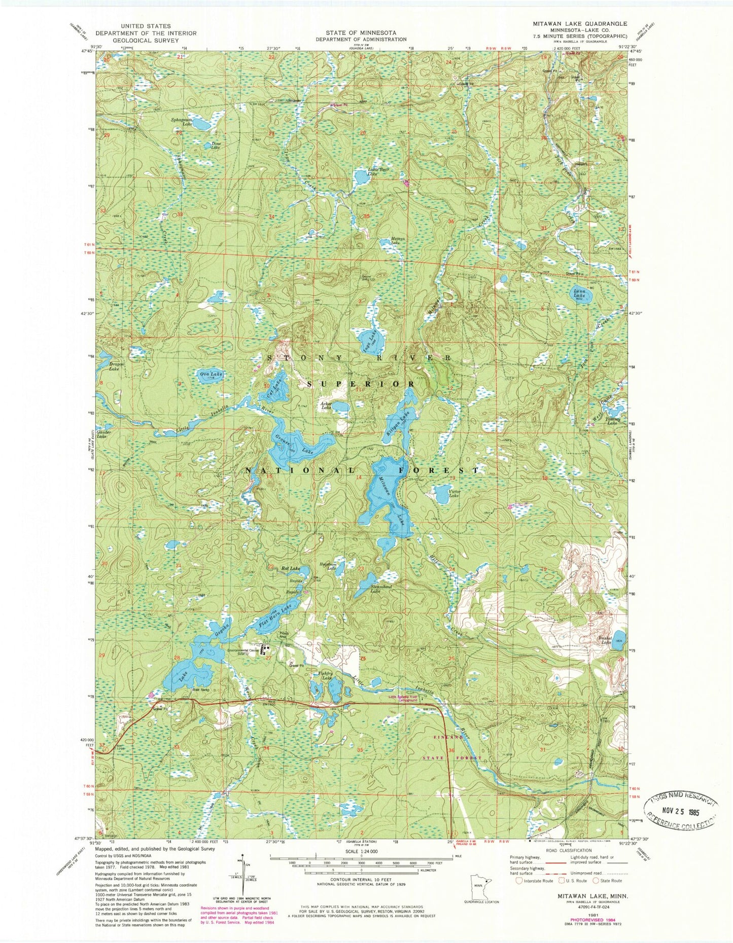 Classic USGS Mitawan Lake Minnesota 7.5'x7.5' Topo Map Image