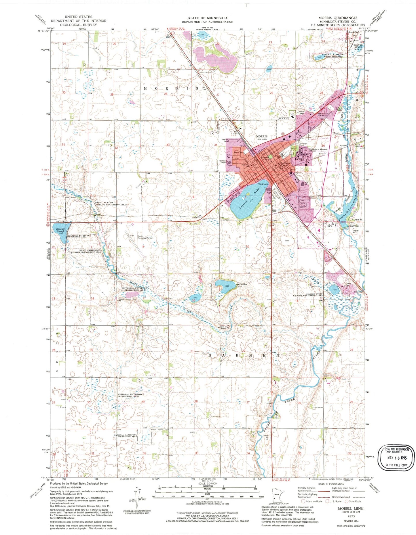 Classic USGS Morris Minnesota 7.5'x7.5' Topo Map Image