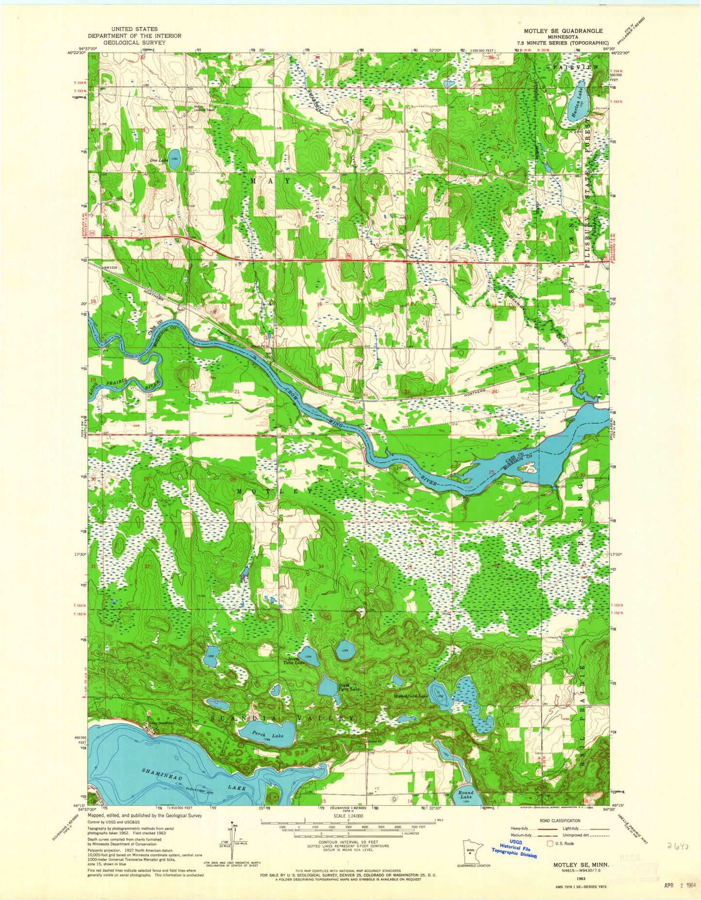 Classic USGS Motley SE Minnesota 7.5'x7.5' Topo Map Image