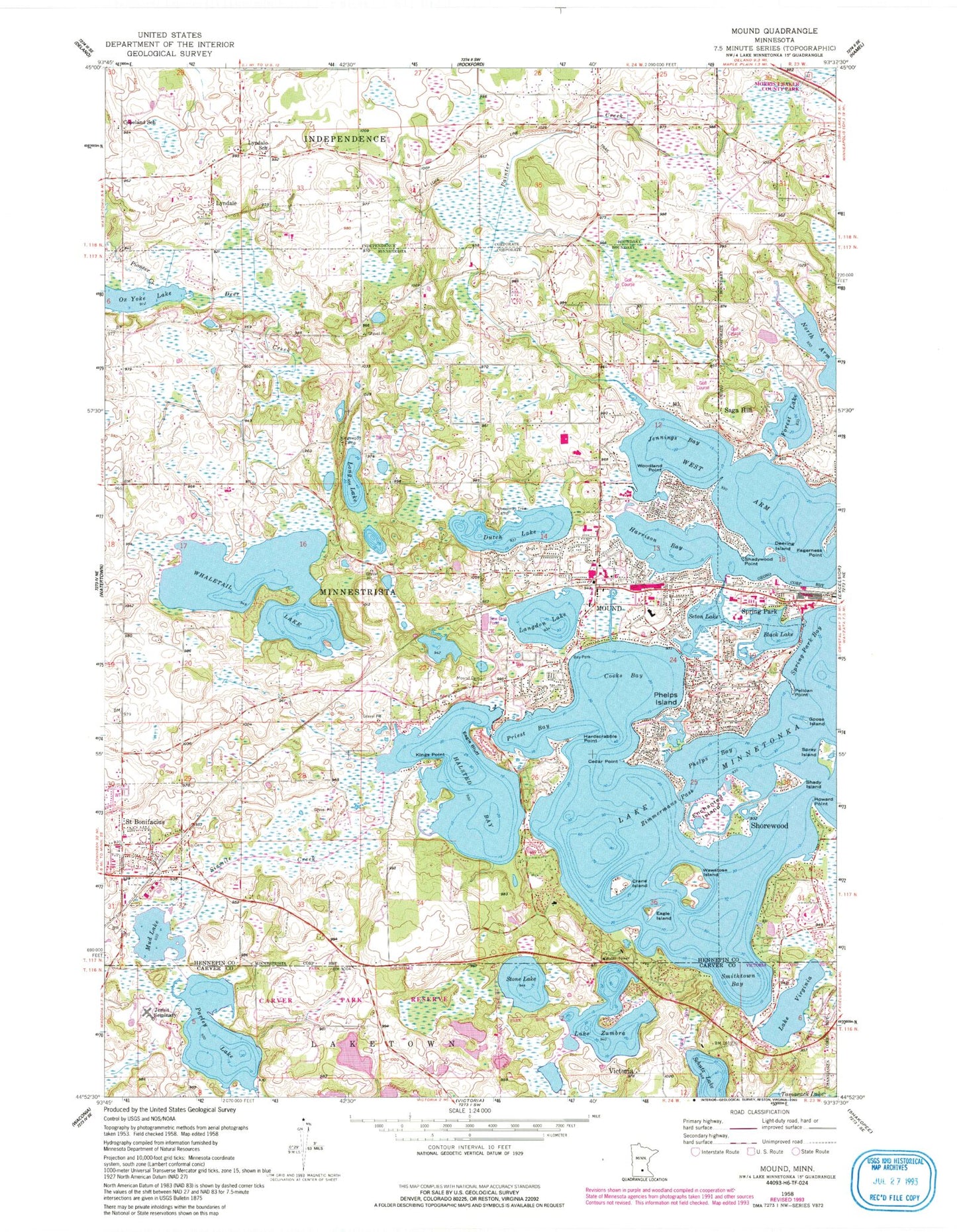 Classic USGS Mound Minnesota 7.5'x7.5' Topo Map Image