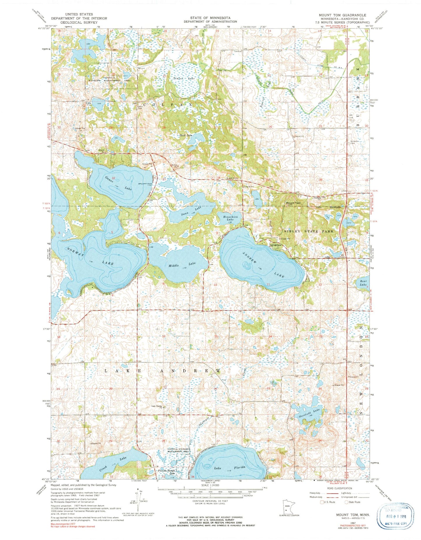 Classic USGS Mount Tom Minnesota 7.5'x7.5' Topo Map Image