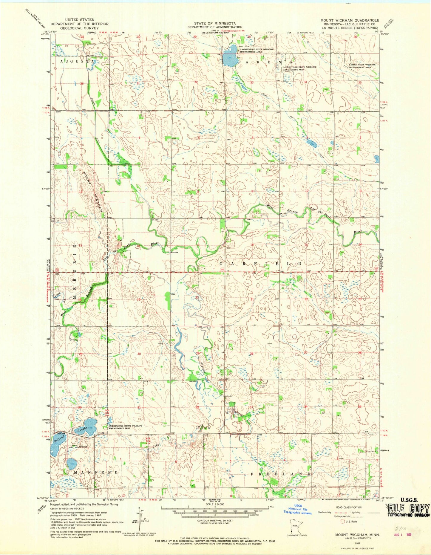 Classic USGS Mount Wickham Minnesota 7.5'x7.5' Topo Map Image