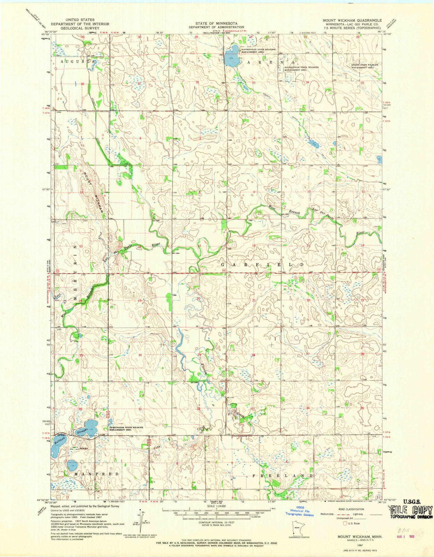 Classic USGS Mount Wickham Minnesota 7.5'x7.5' Topo Map Image