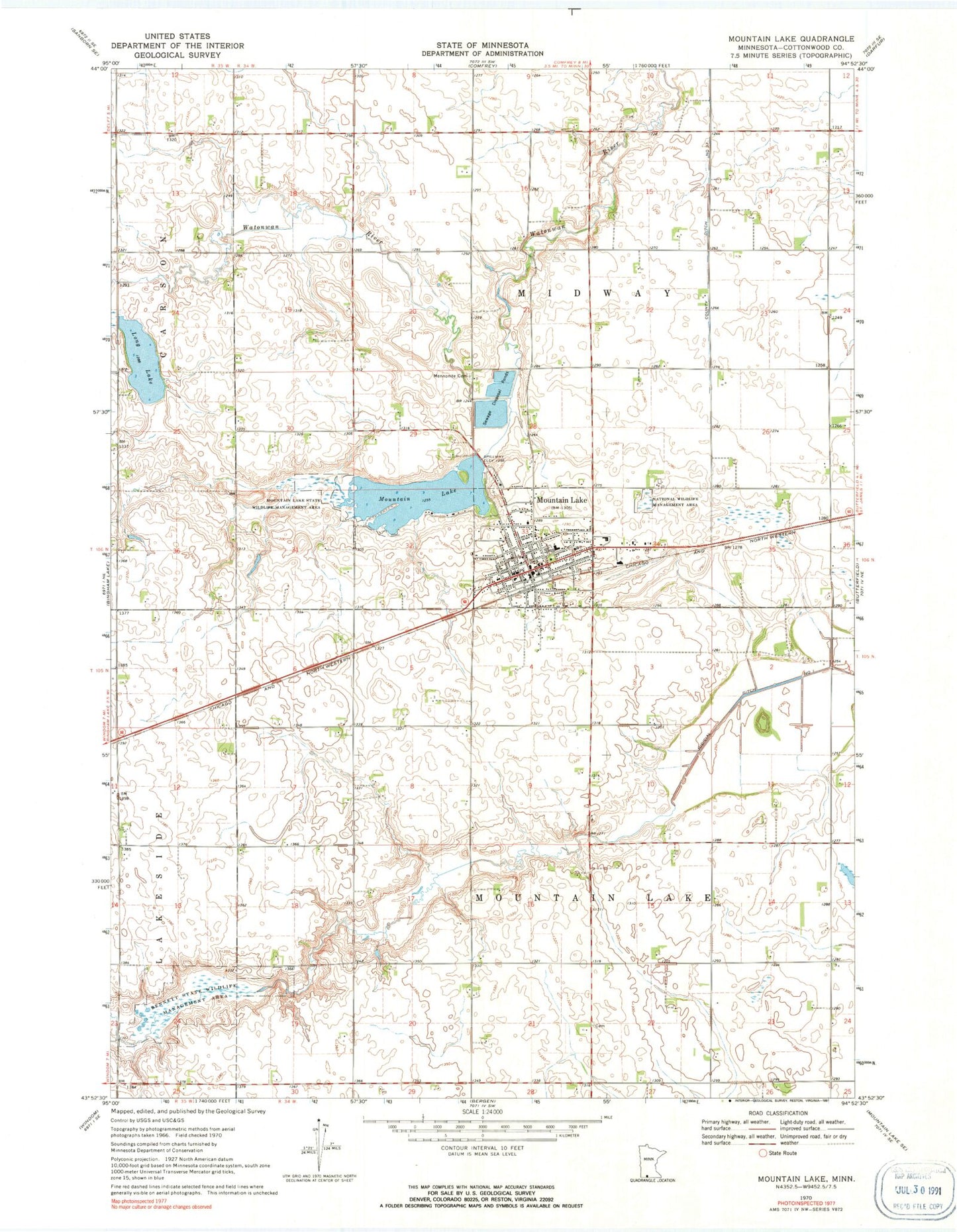 Classic USGS Mountain Lake Minnesota 7.5'x7.5' Topo Map Image