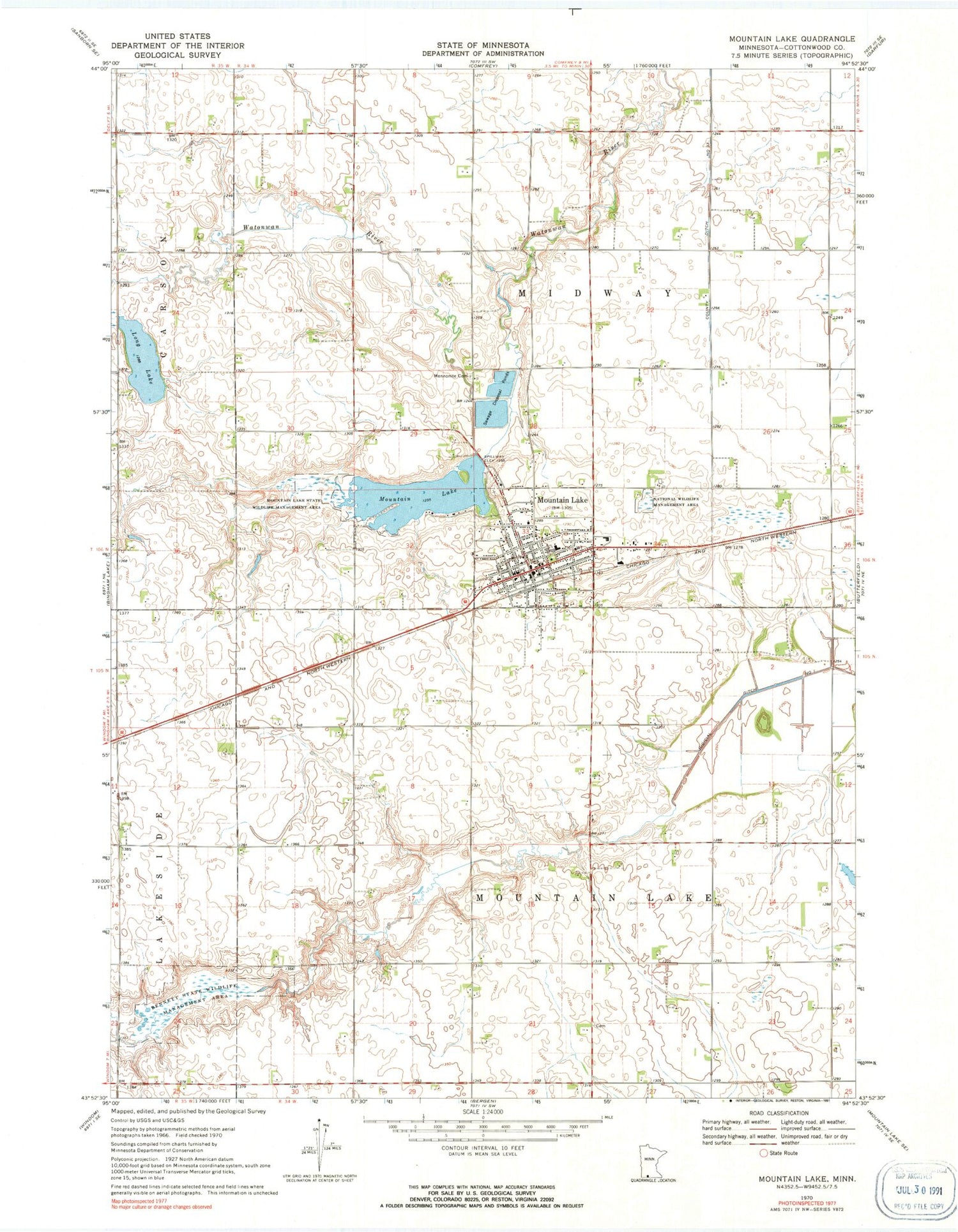 Classic USGS Mountain Lake Minnesota 7.5'x7.5' Topo Map Image