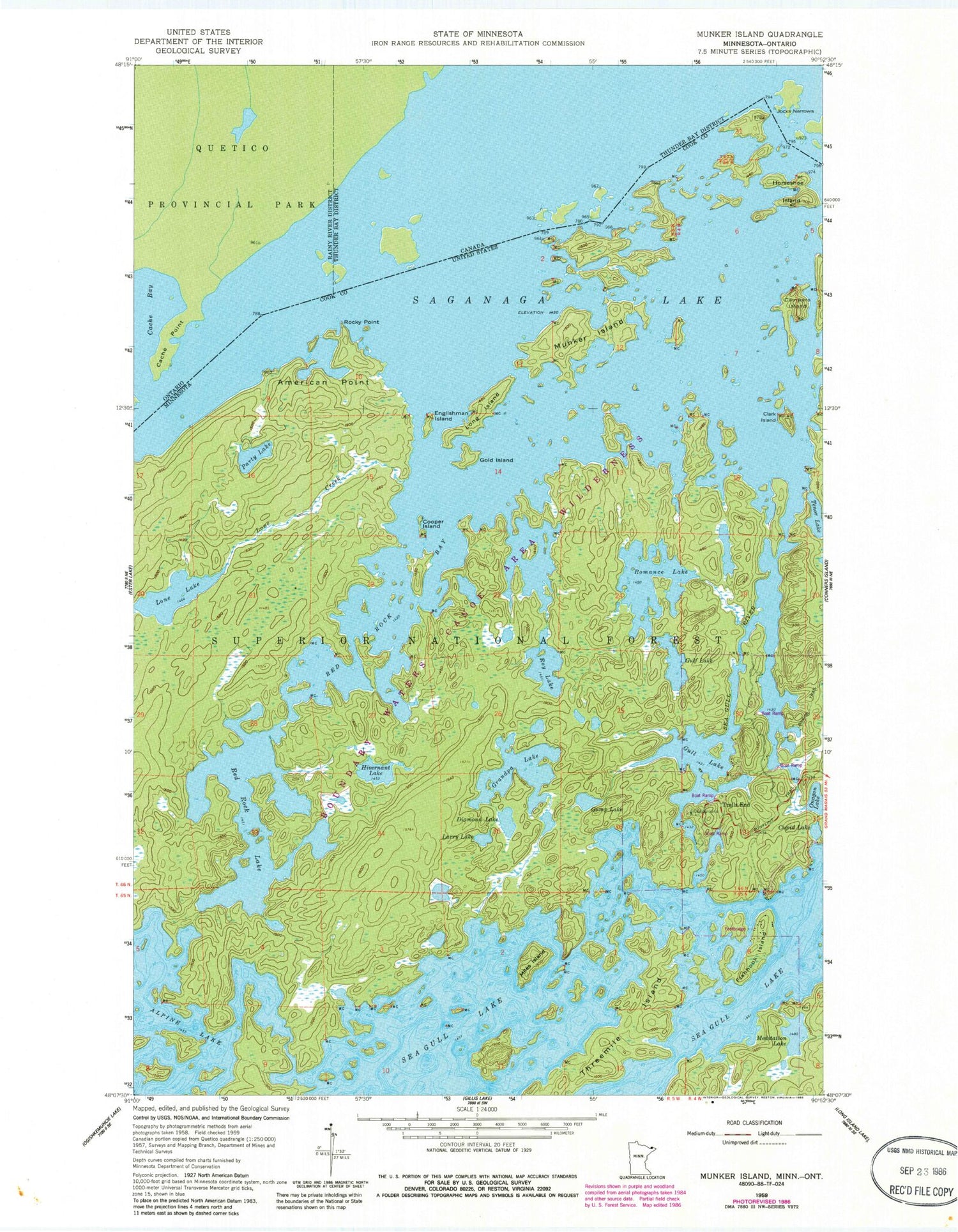 Classic USGS Munker Island Minnesota 7.5'x7.5' Topo Map Image