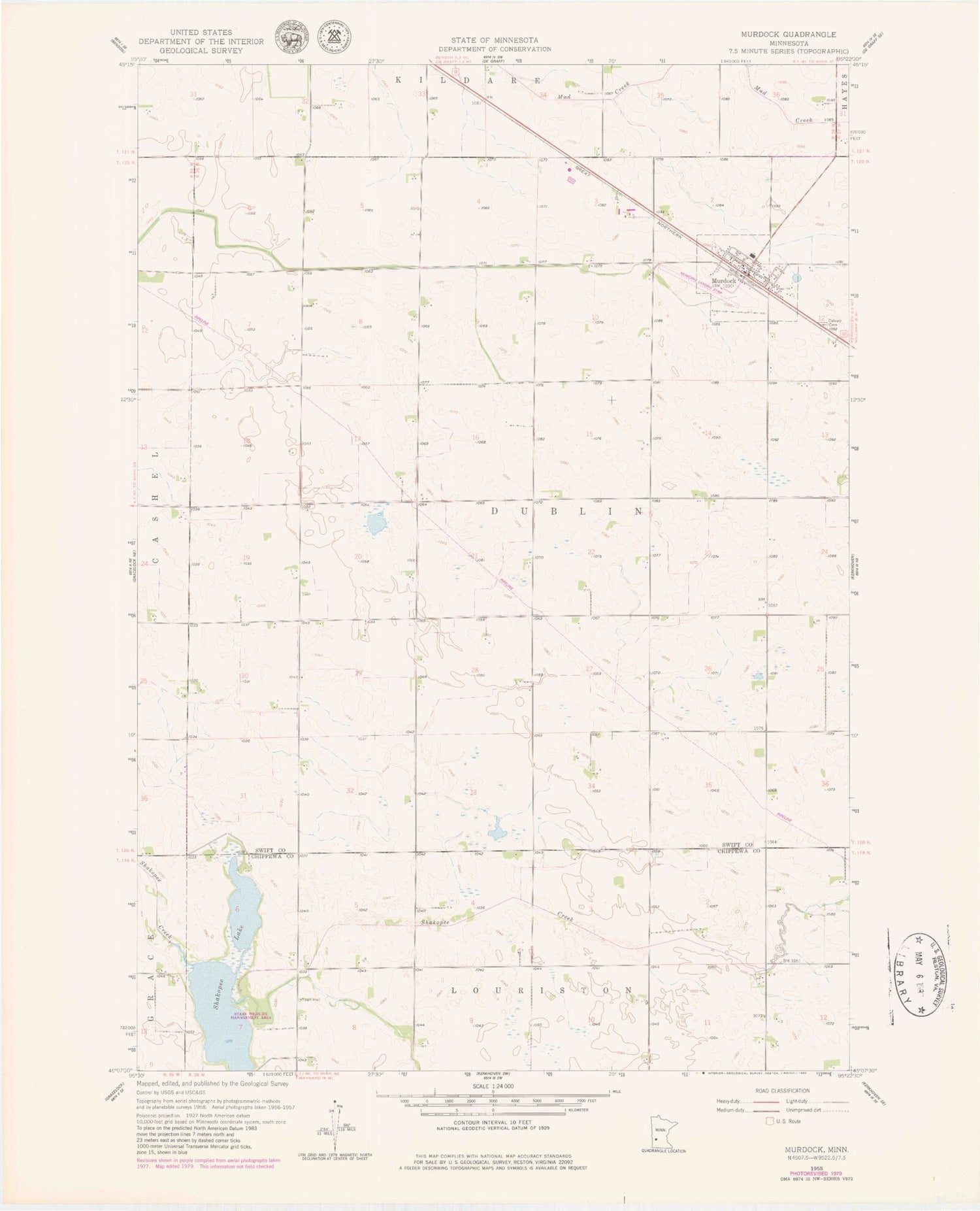Classic USGS Murdock Minnesota 7.5'x7.5' Topo Map Image