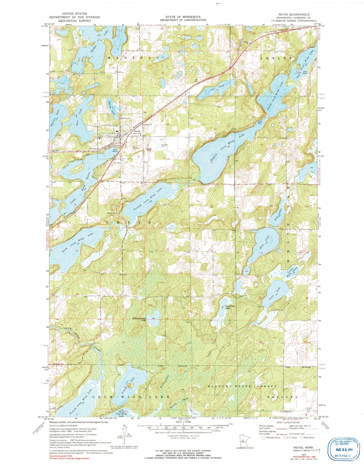 Classic USGS Nevis Minnesota 7.5'x7.5' Topo Map Image
