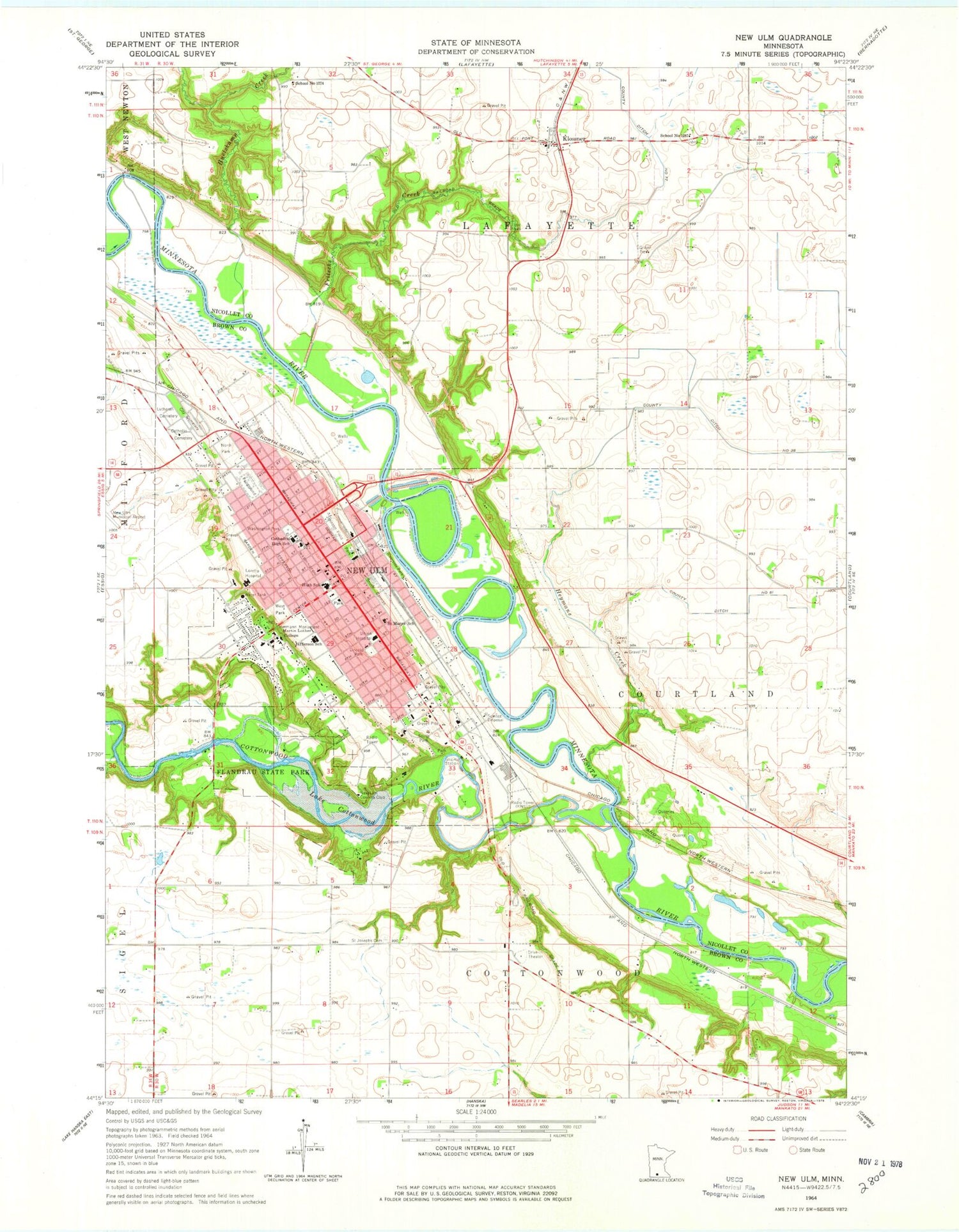 Classic USGS New Ulm Minnesota 7.5'x7.5' Topo Map Image