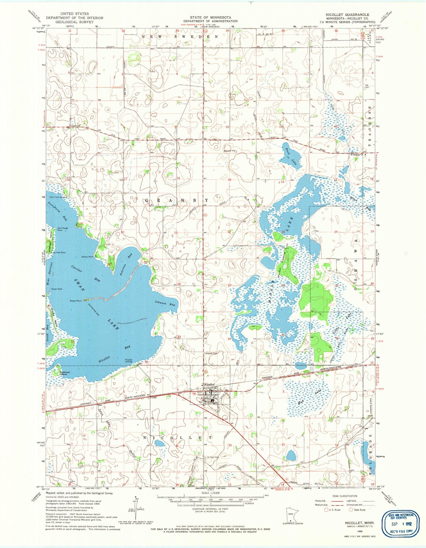 Classic USGS Nicollet Minnesota 7.5'x7.5' Topo Map Image