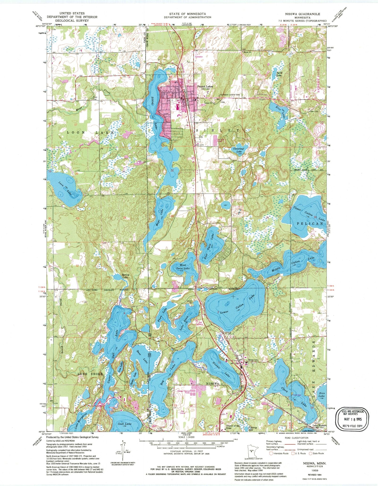 Classic USGS Nisswa Minnesota 7.5'x7.5' Topo Map – MyTopo Map Store