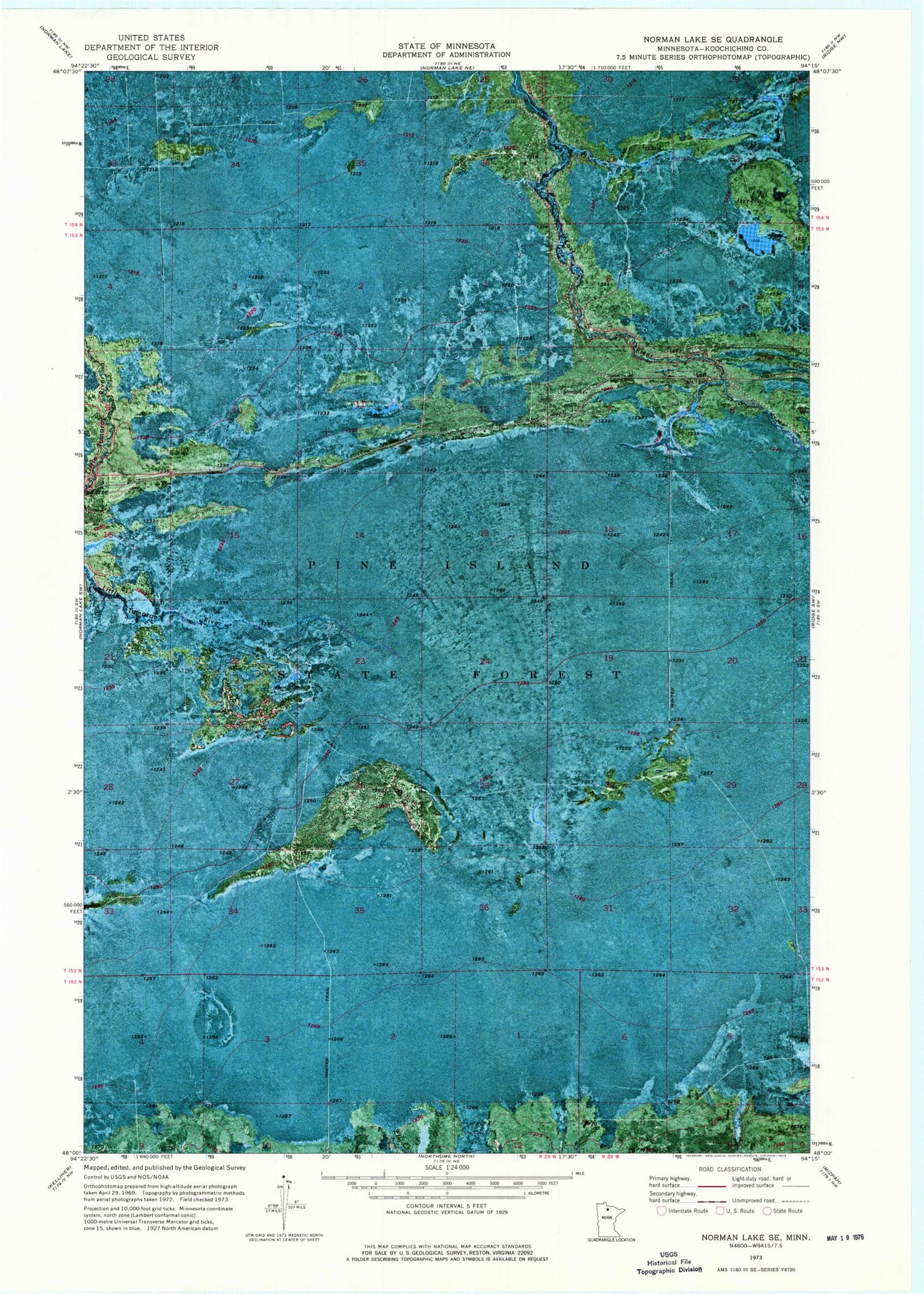 Classic USGS Norman Lake SE Minnesota 7.5'x7.5' Topo Map Image