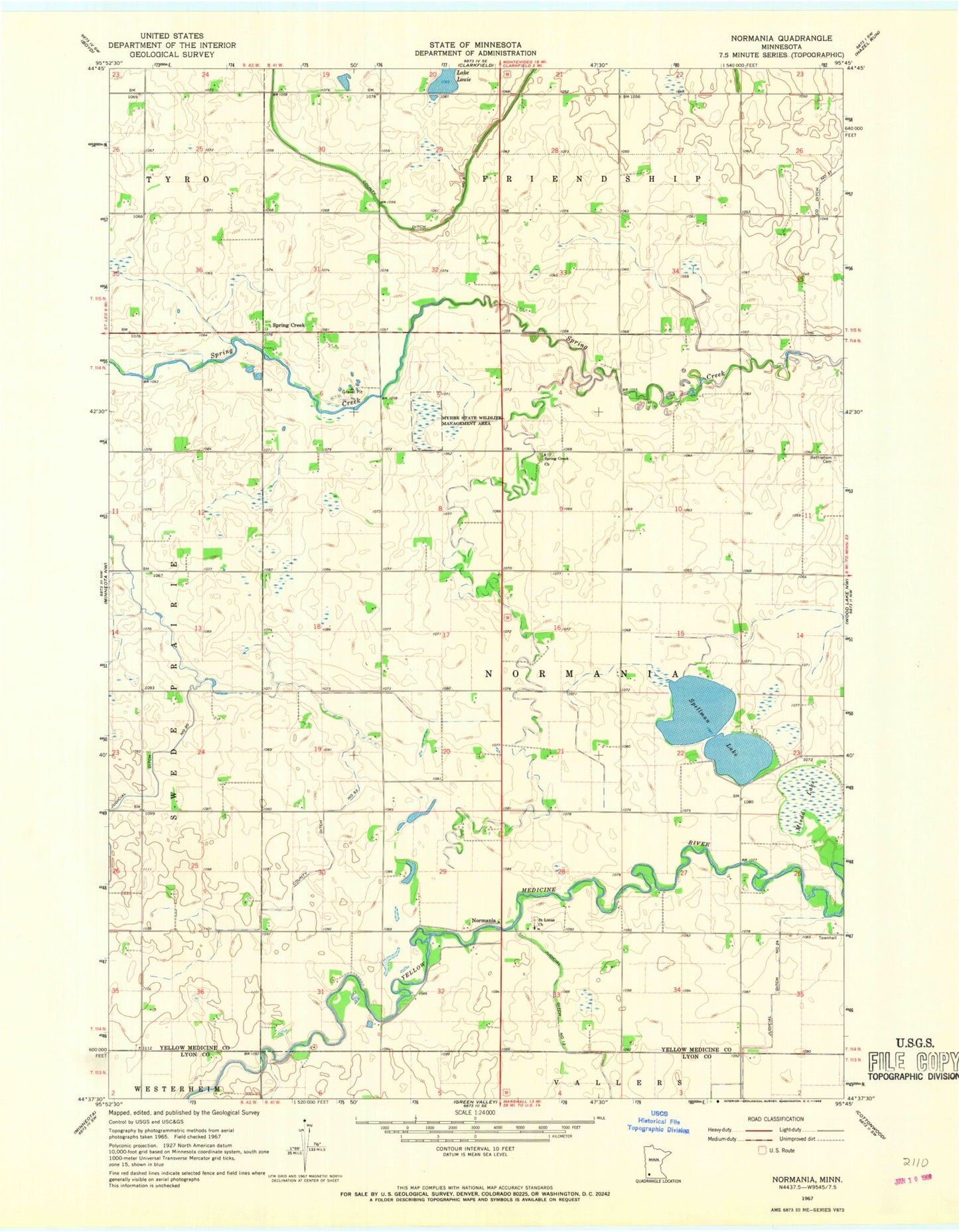 Classic USGS Normania Minnesota 7.5'x7.5' Topo Map Image