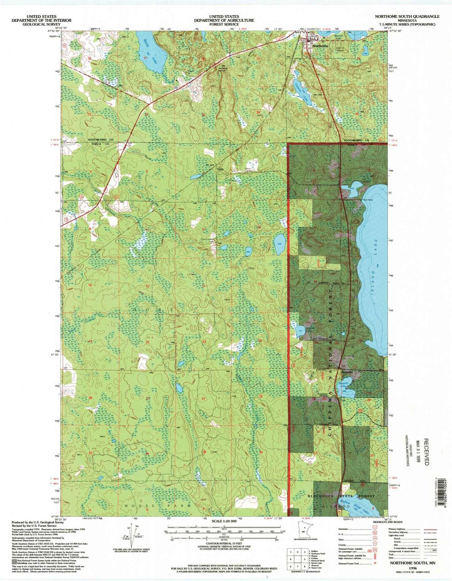 Classic USGS Northome South Minnesota 7.5'x7.5' Topo Map Image