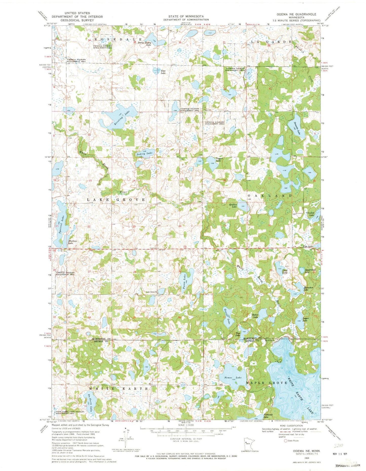 Classic USGS Ogema NE Minnesota 7.5'x7.5' Topo Map Image