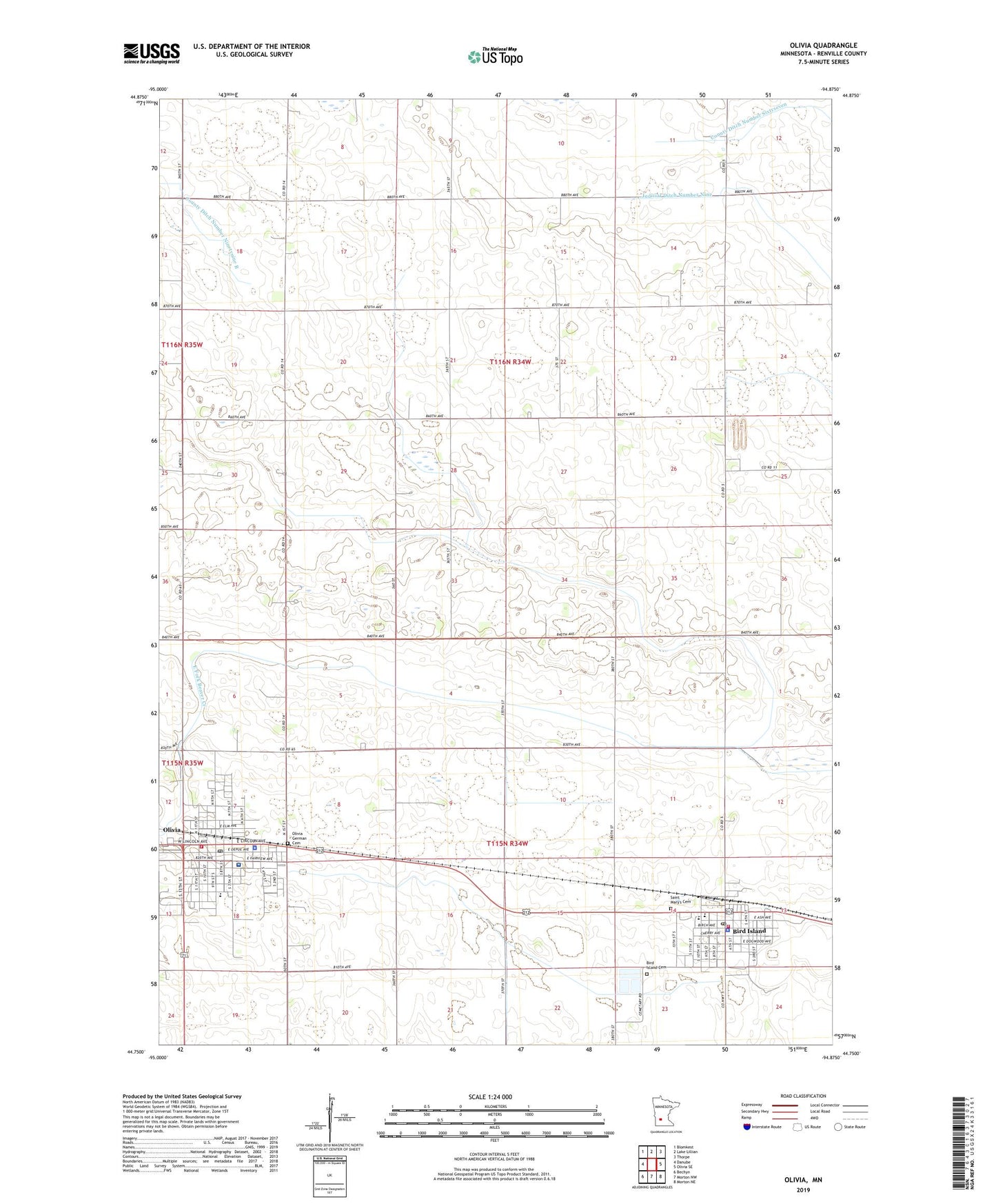 Olivia Minnesota US Topo Map Image