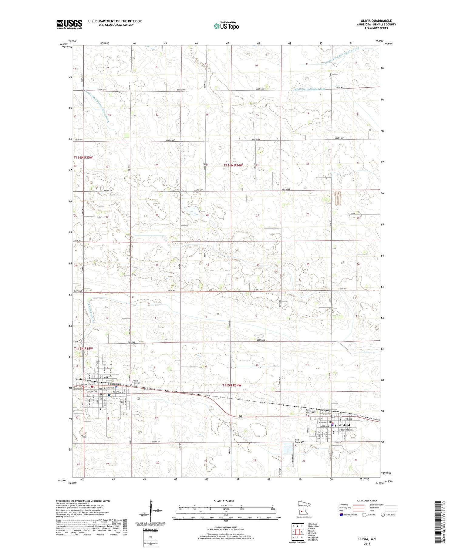 Olivia Minnesota US Topo Map Image